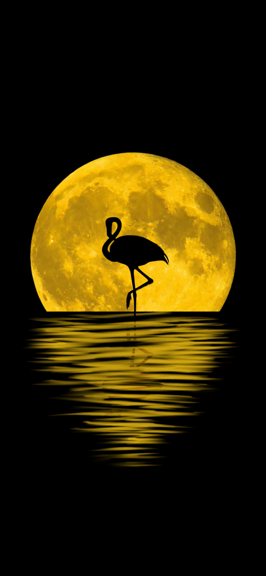 Download flamingo, moon, silhouette, reflections, digital art 1125x2436 wallpaper, iphone x, 1125x2436 HD image, background, 4948