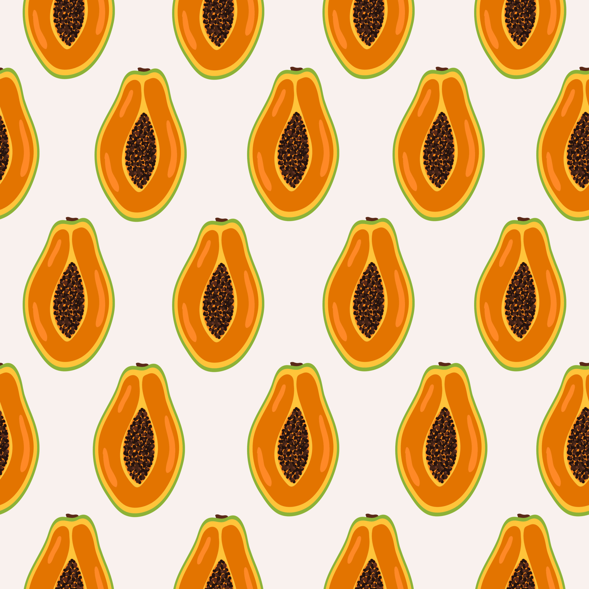Abstract seamless pattern with fresh exotic half papaya fruit on pastel background. Organic summer fruit. Trendy vector illustration