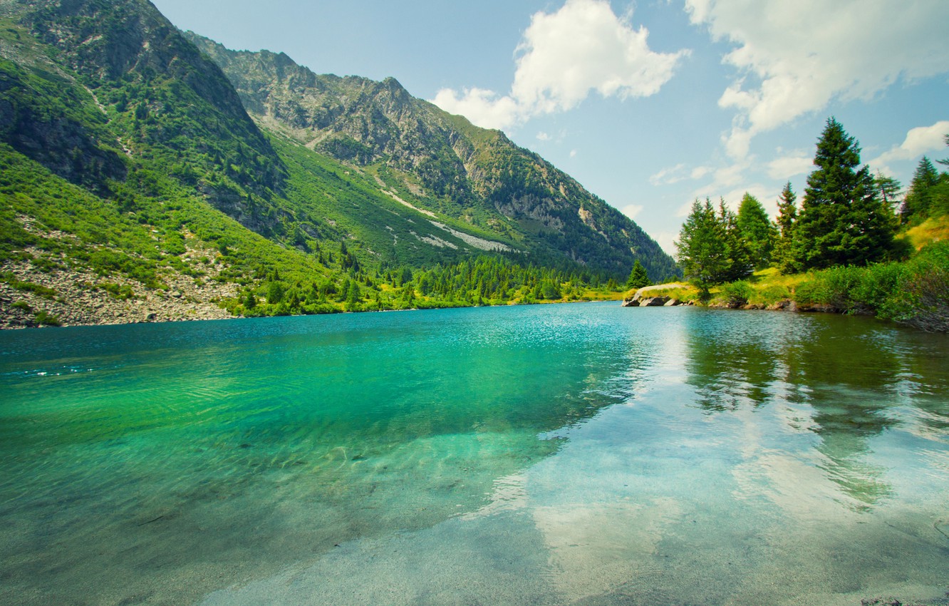 Wallpaper Nature, Clouds, Mountains, Lake, Summer, Landscape image for desktop, section пейзажи