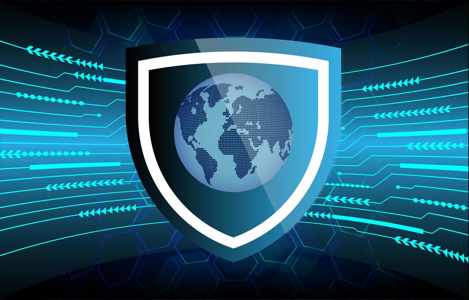 Future and technology blue security background with world map