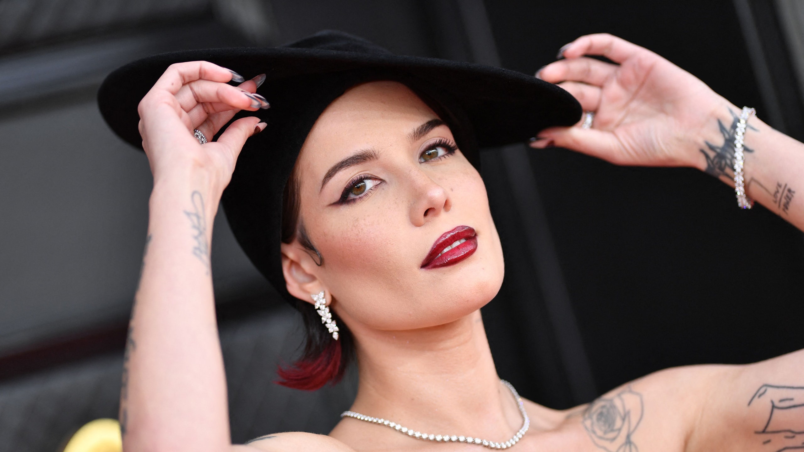 Halsey's 2022 Grammys Look Included Burgundy Ombré Hair and Lips