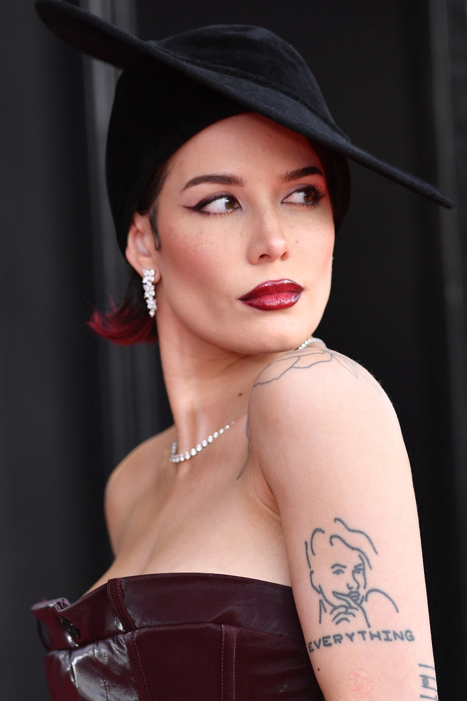 Halsey's 2022 Grammys Look Included Burgundy Ombré Hair and Lips