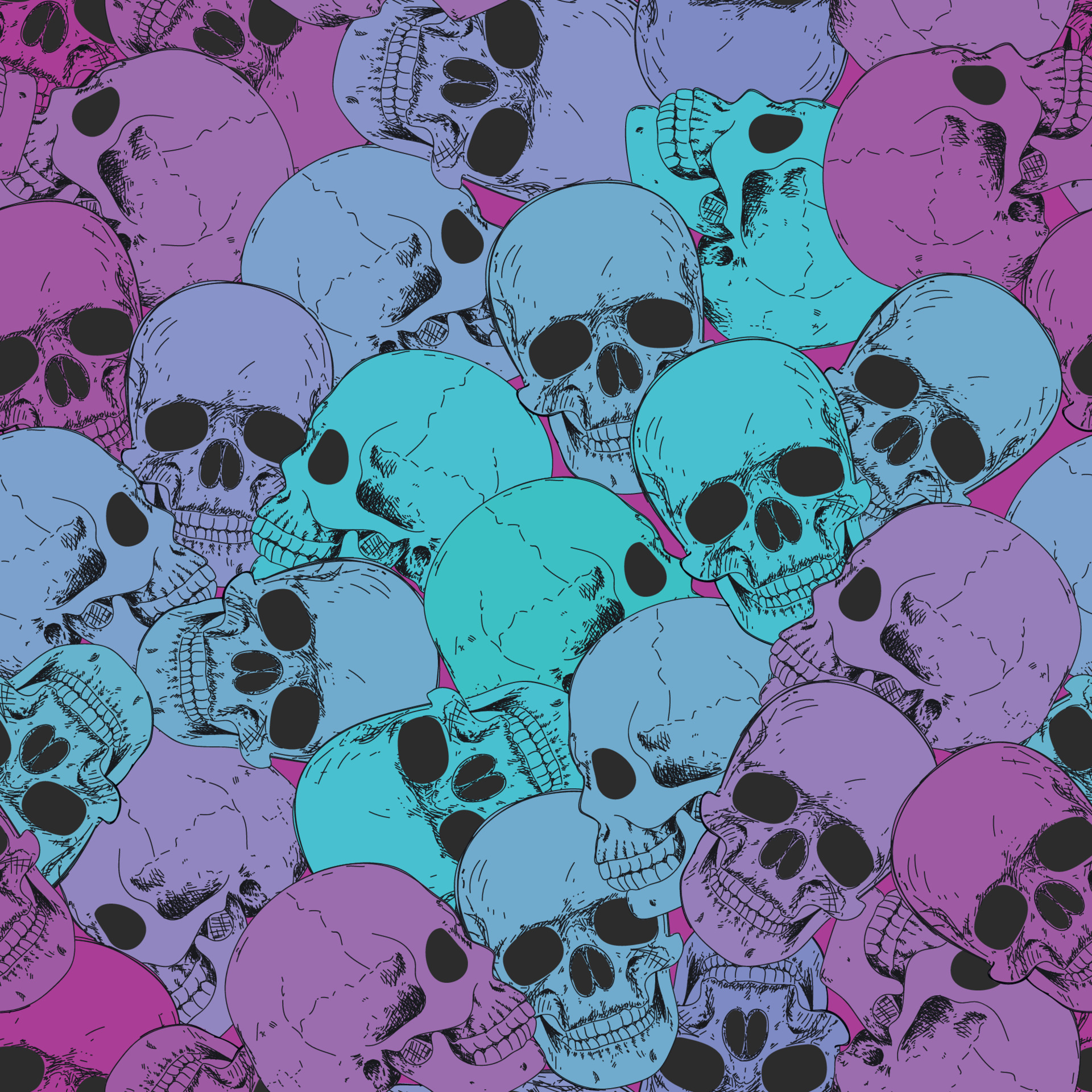 Skull seamless pattern. Halloween wallpaper. Human skeleton hand drawing background
