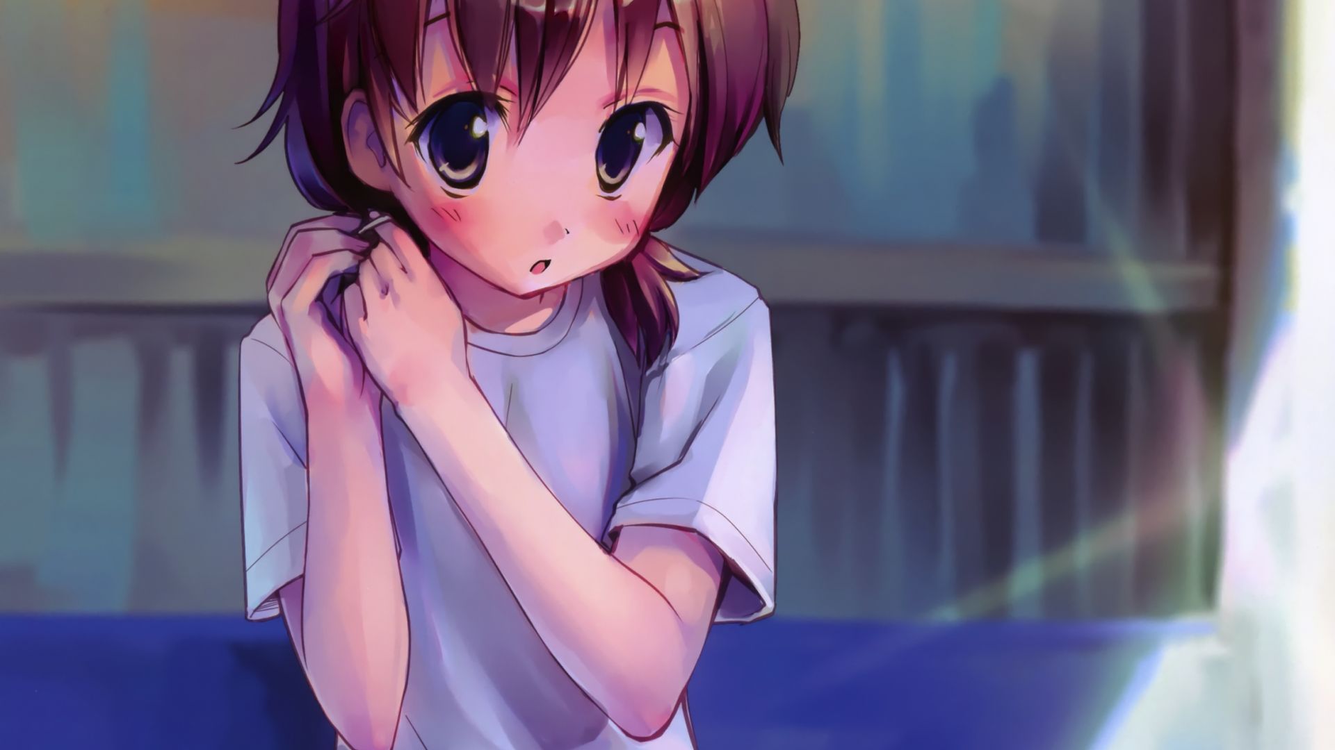 Desktop Wallpaper Chiyo Shinooka, Big Windup!, Sitting, Cute Anime Girl, HD Image, Picture, Background, D0d9d6