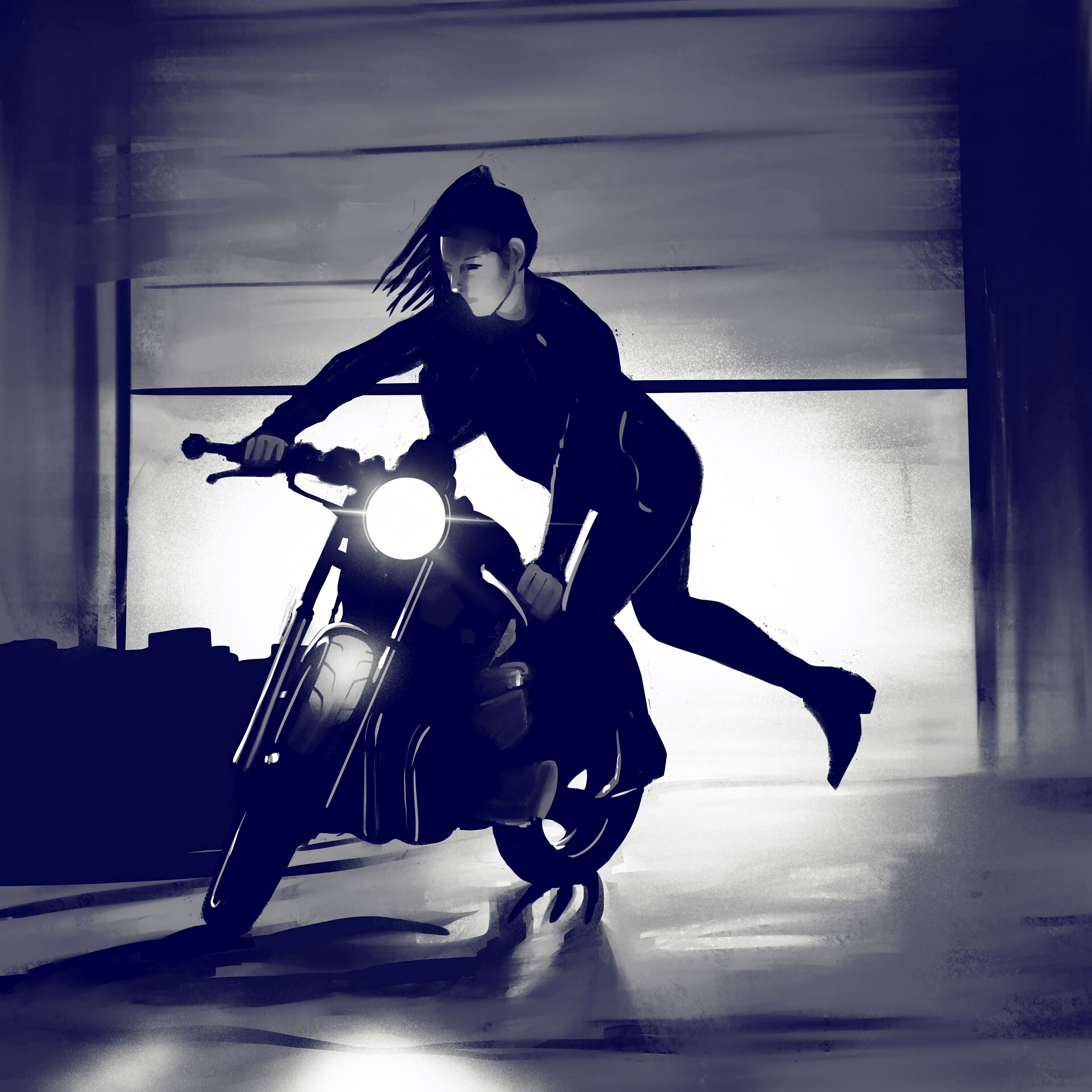 Download wallpaper 3415x3415 motorcycle, bike, girl, art ipad pro 12.9 retina for parallax HD background