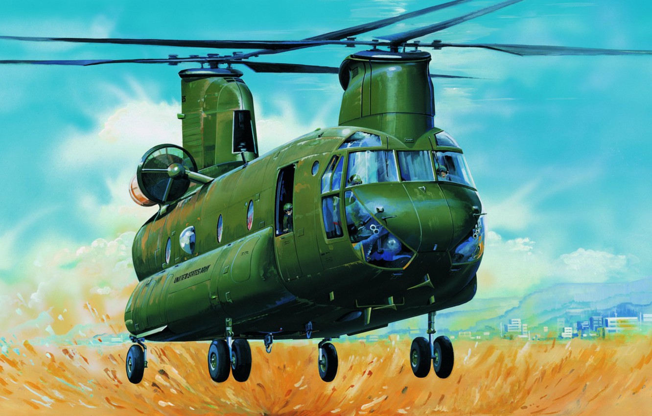 Wallpaper Art, Helicopter, Painting, Aviation, Boeing CH 47 Chinook Image For Desktop, Section авиация