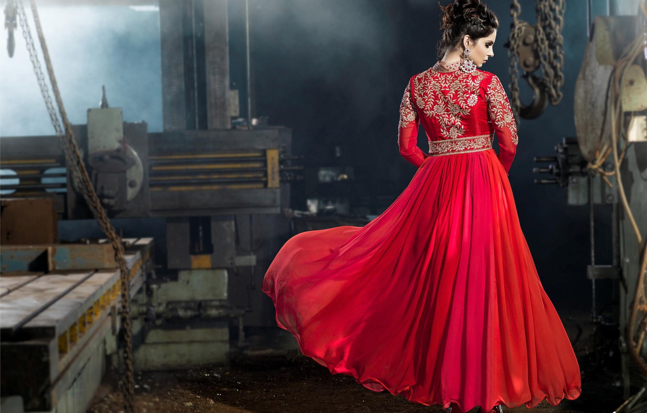 Wallpaper red, girl, hot, dress, photography, beautiful, lady, indian, back, desi image for desktop, section девушки