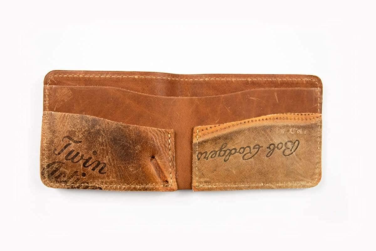 Fielders Choice Goods Leather Billfold Wallet with Gold Foil Logo Handcrafted from Vintage Baseball Gloves, Clothing, Shoes & Jewelry