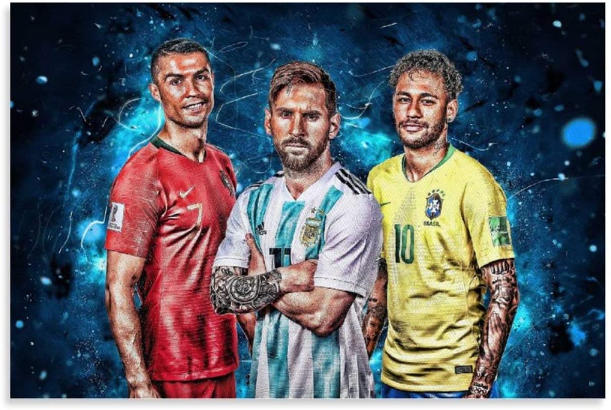Cristiano Ronaldo Lionel Messi Neymar Jr Wallpaper Football Comprehensive Poster Famous Sports Star Poster Canvas Art Prints Poster Bedroom Wall Mural Modern Family Home Decor 16x24inch(40x60cm), Everything Else