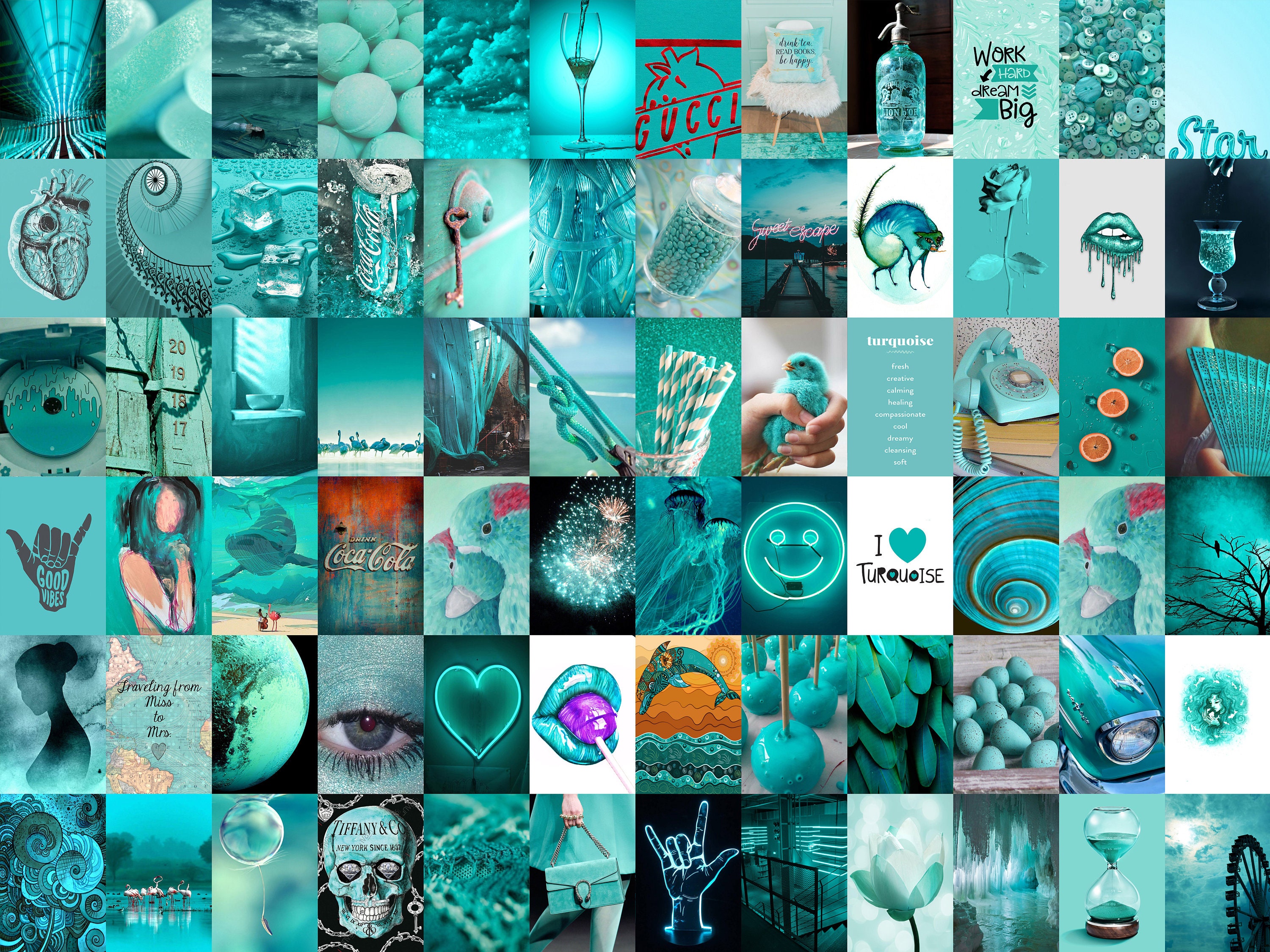 PCS Turquoise Wall Collage Kit Boujee Teal Aesthetic. Etsy New Zealand