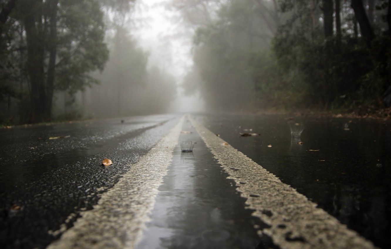 Photo Wallpaper Road, Drops, Rain, Haze, Rainy Day Road Photography