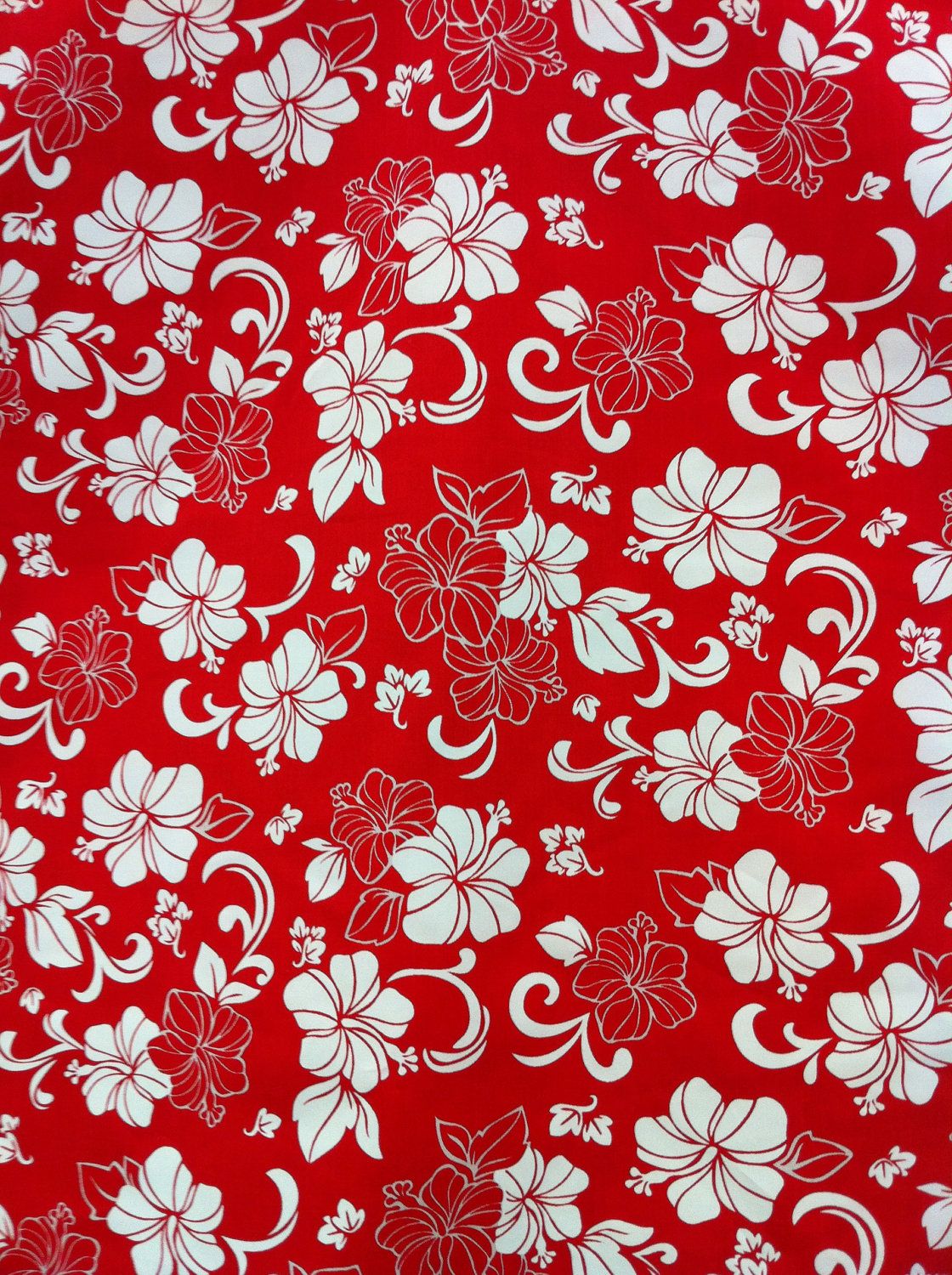 Red Hibiscus, via Etsy. Hawaiian print fabric, Pattern wallpaper, Tropical wallpaper