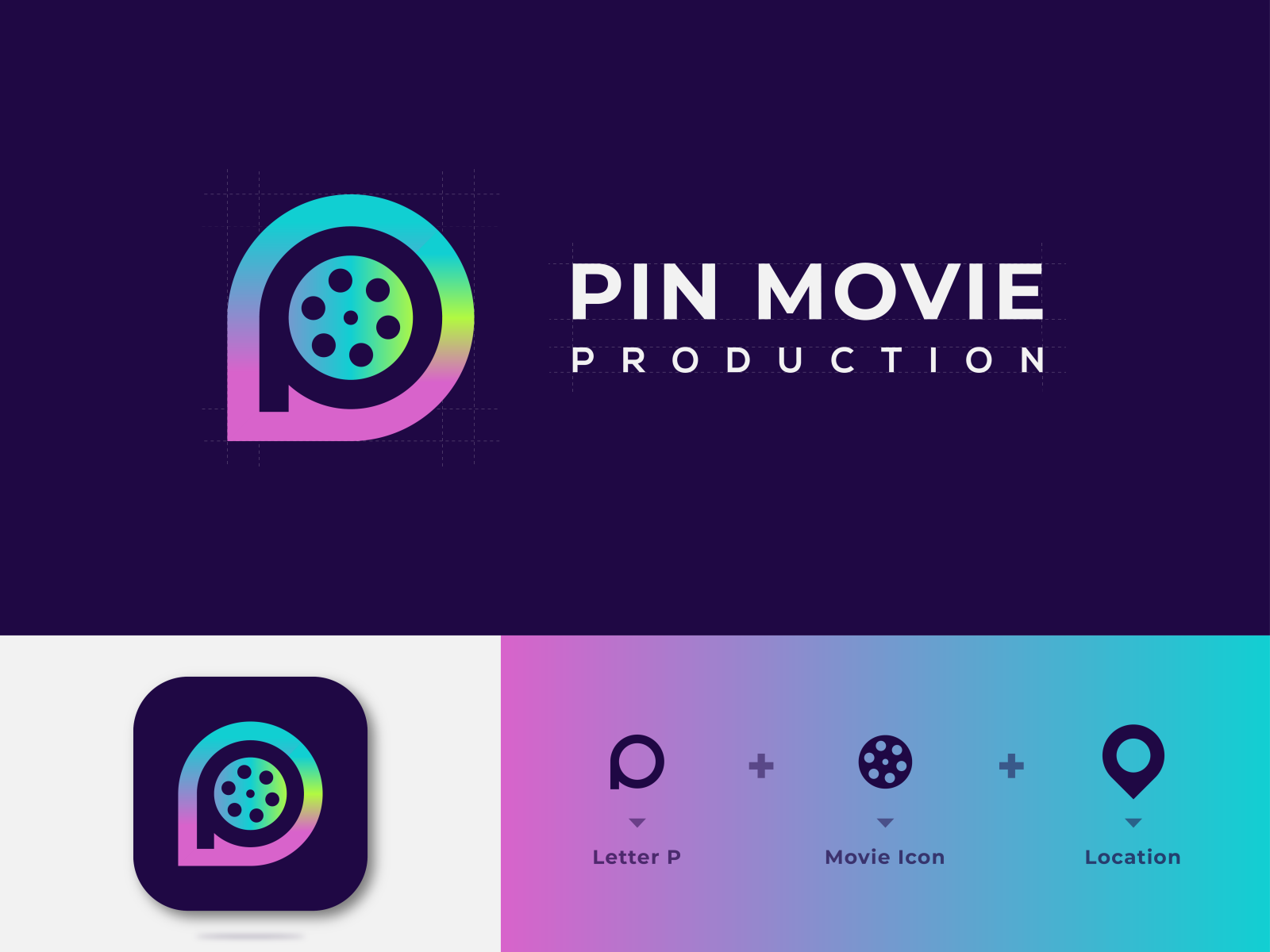 Pin Movie Production ( Letter P + Movie Icon + Location )