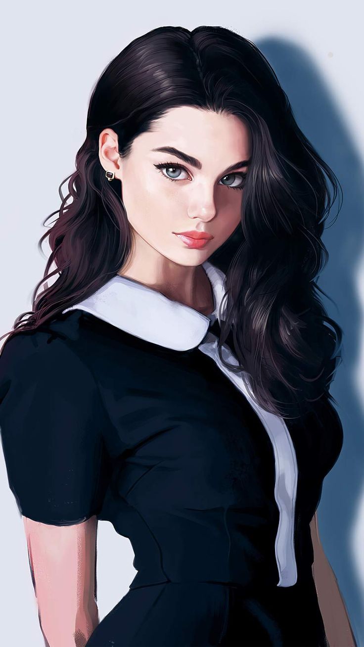 Dark Blacked Hair Girl iPhone Wallpaper. Girls with black hair, Digital art girl, How to draw hair