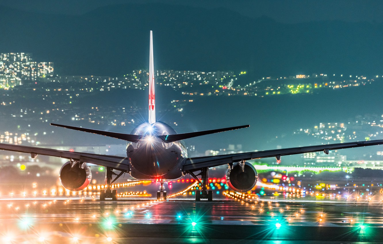Wallpaper night, lights, Japan, airport, the plane, Osaka image for desktop, section авиация