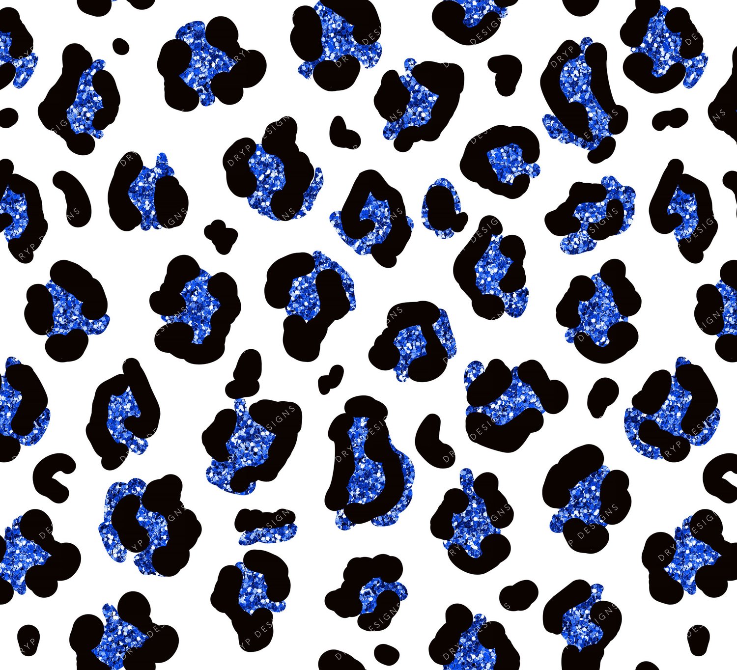 Blue Glitter Leopard Print Seamless Pattern PNG