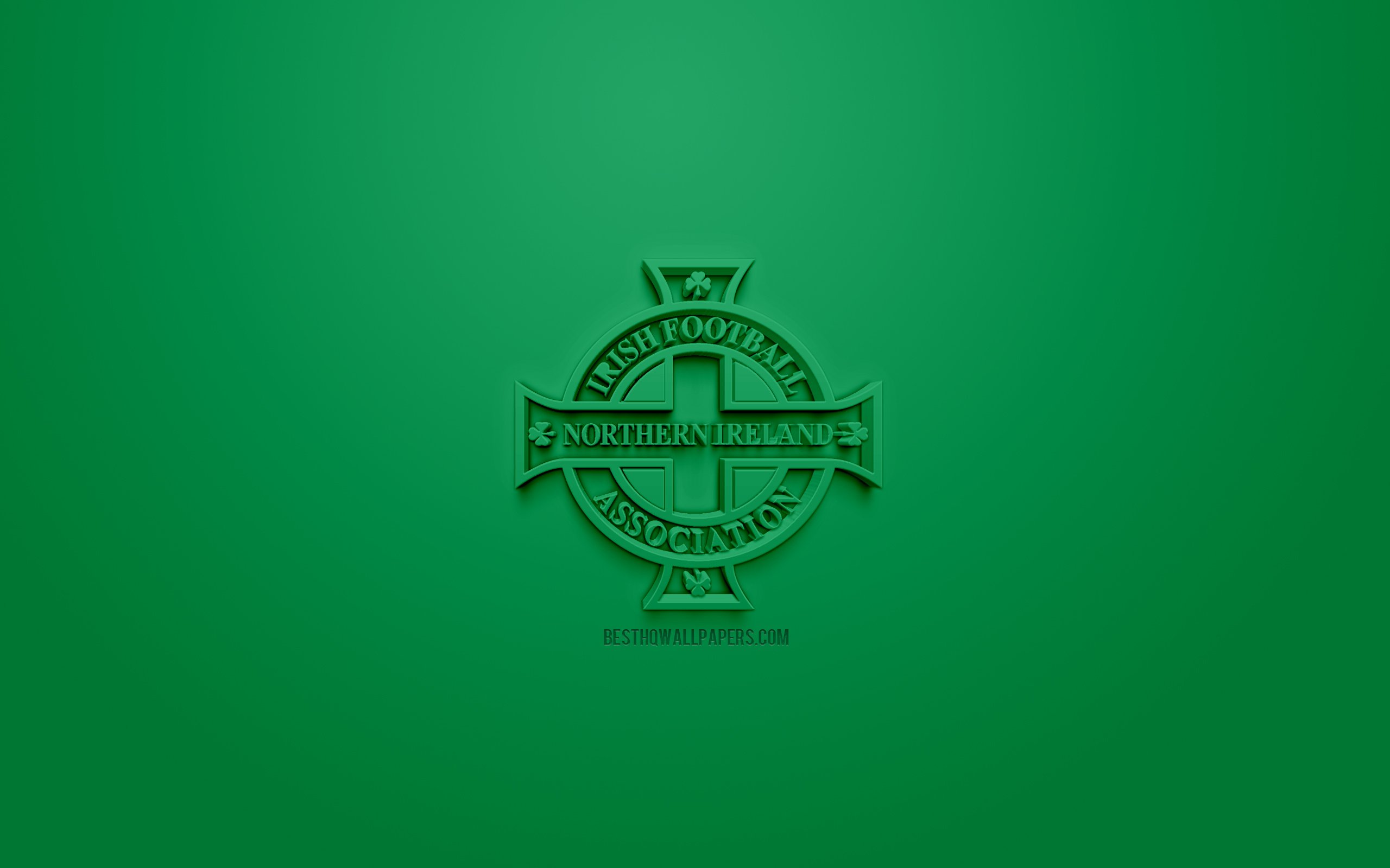 Download wallpaper Northern Ireland national football team, creative 3D logo, green background, 3D emblem, Northern Ireland, Europe, UEFA, 3D art, football, stylish 3D logo for desktop with resolution 2560x1600. High Quality HD