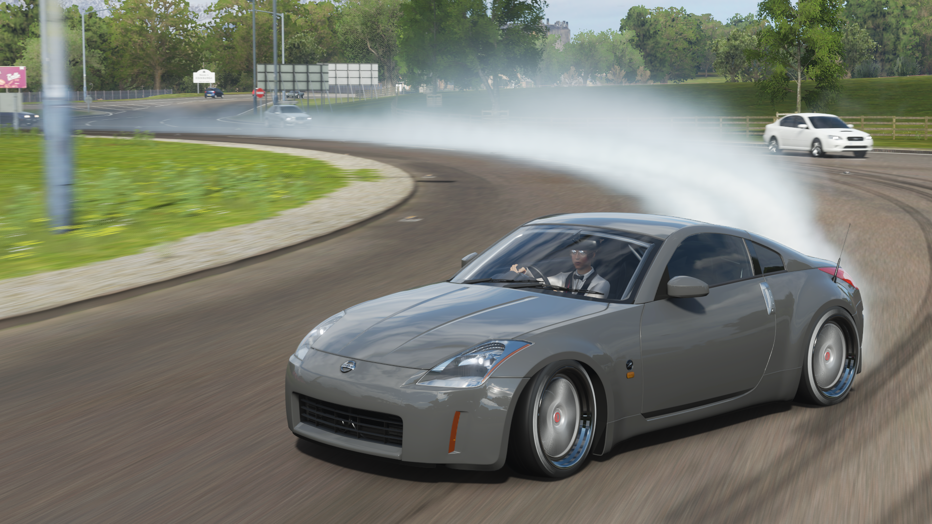 Forza Horizon 4 Car Drift Smoke Nissan 350Z Video Games Nissan Fairlady Z Nissan Screen Shot Roundab Wallpaper:1920x1080