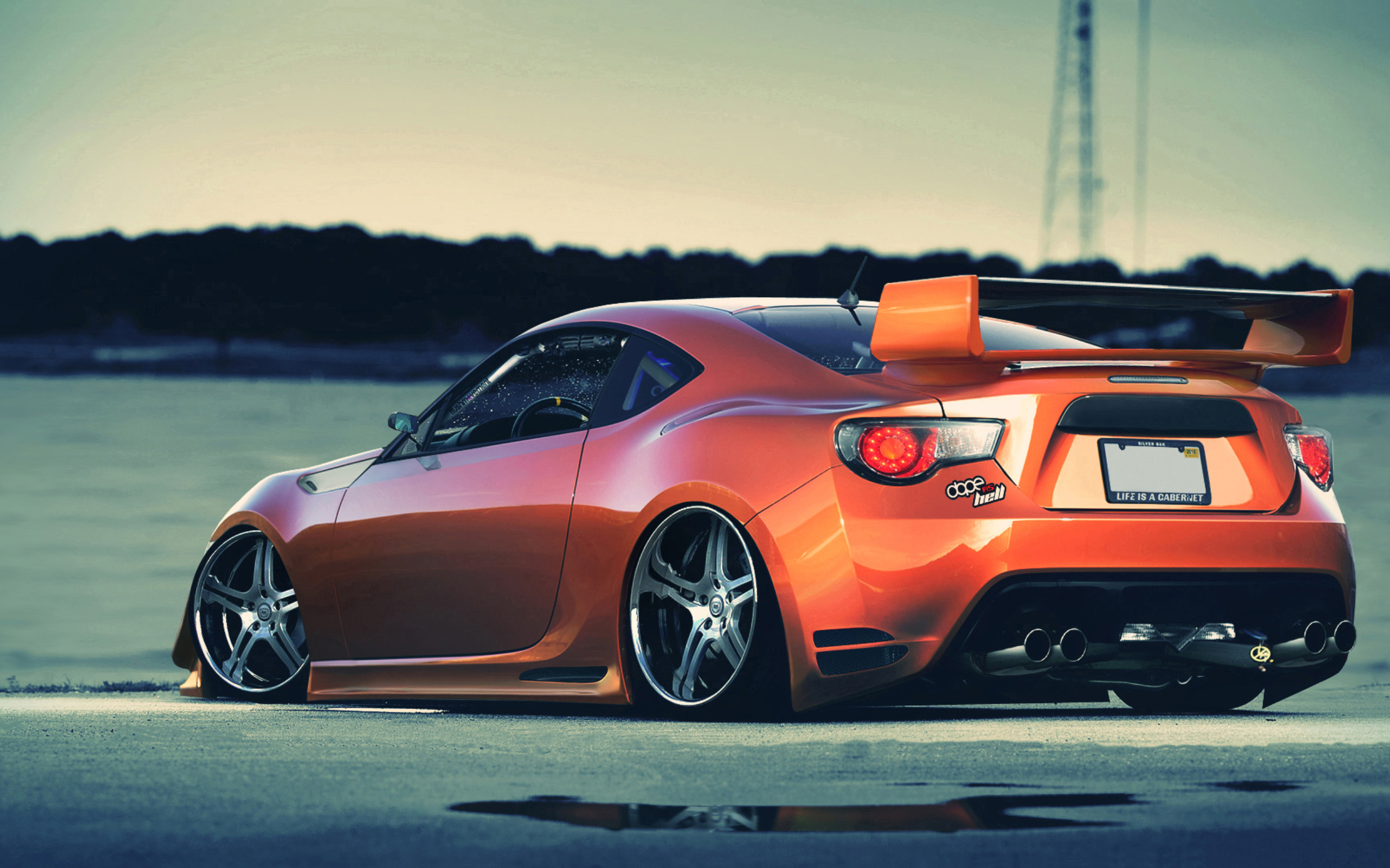 Download wallpaper Toyota GT back view, tuning, orange GT stance, supercars, japanese cars, Toyota for desktop with resolution 2560x1600. High Quality HD picture wallpaper