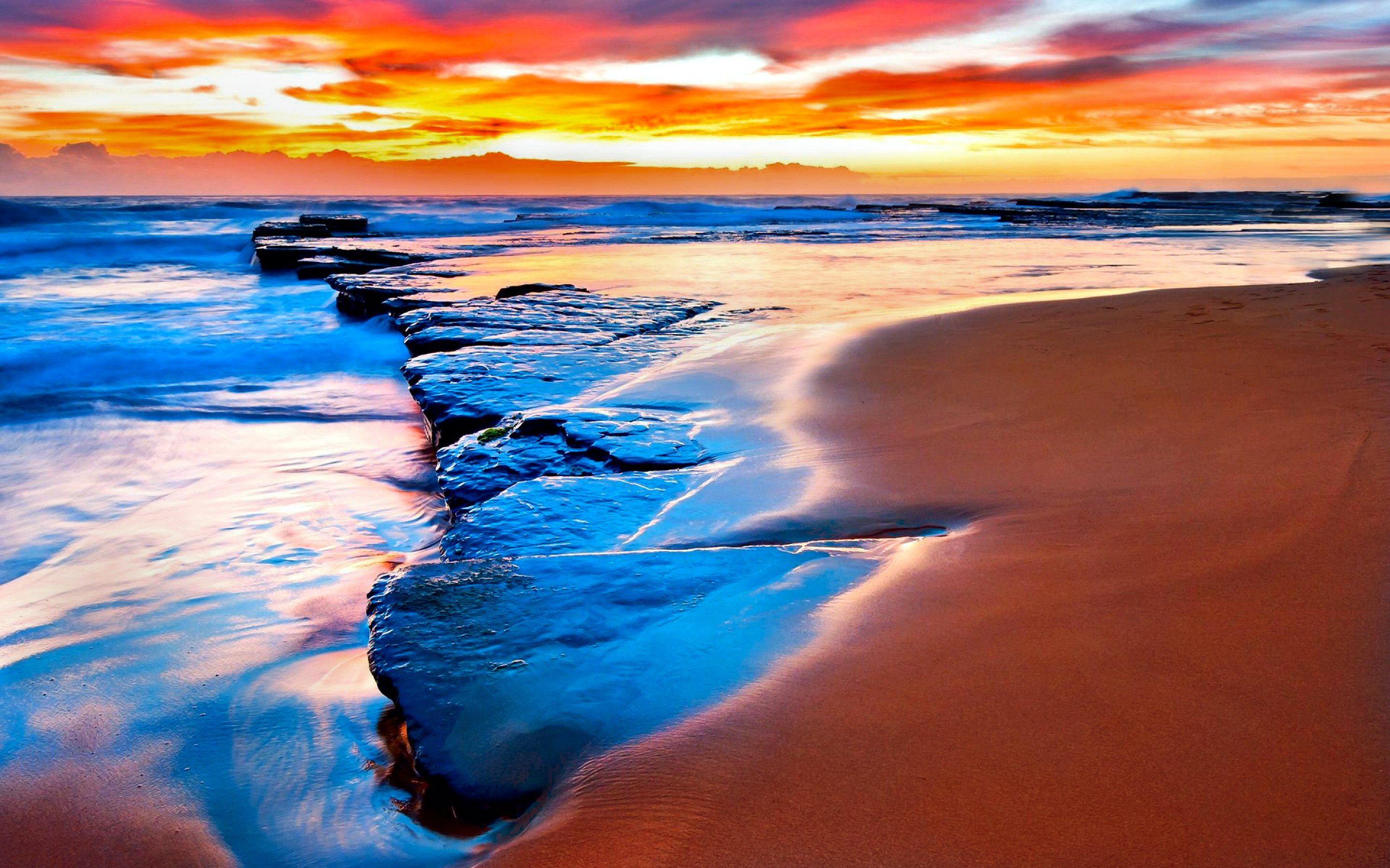 beach blue horizon red sea sunset tropical HD WALLPAPER