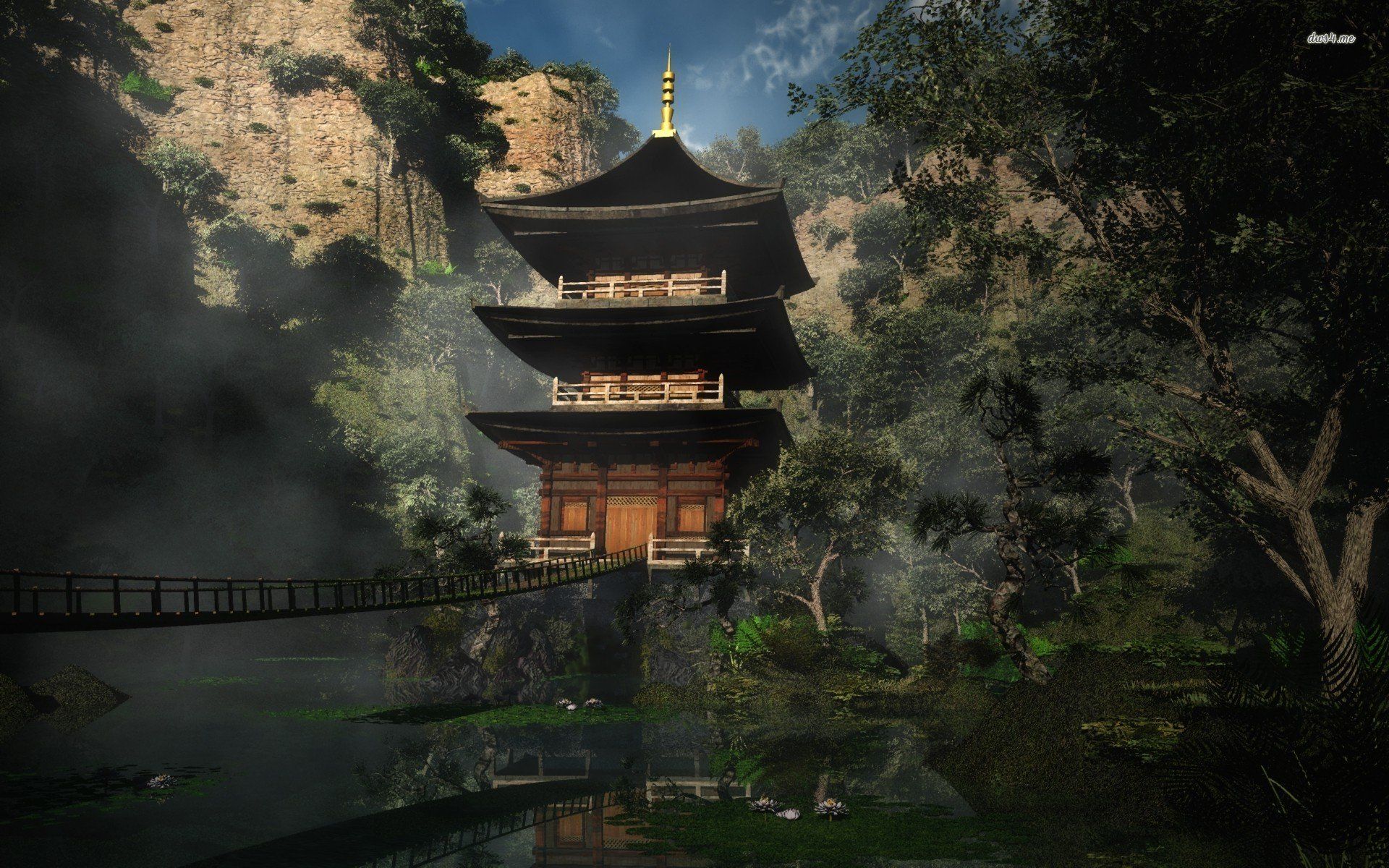 Chinese Temple in the Mountains HD Wallpaper Free Chinese Temple in the Mountains HD Background