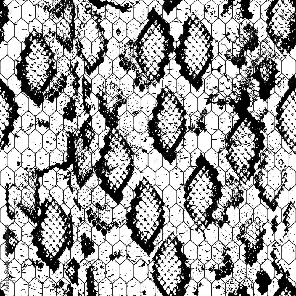 Snake skin scales texture. Seamless pattern black white background. simple ornament, fashion print and trend of the season Can be used for Gift wrap, fabrics, wallpaper. Vector Stock Vector