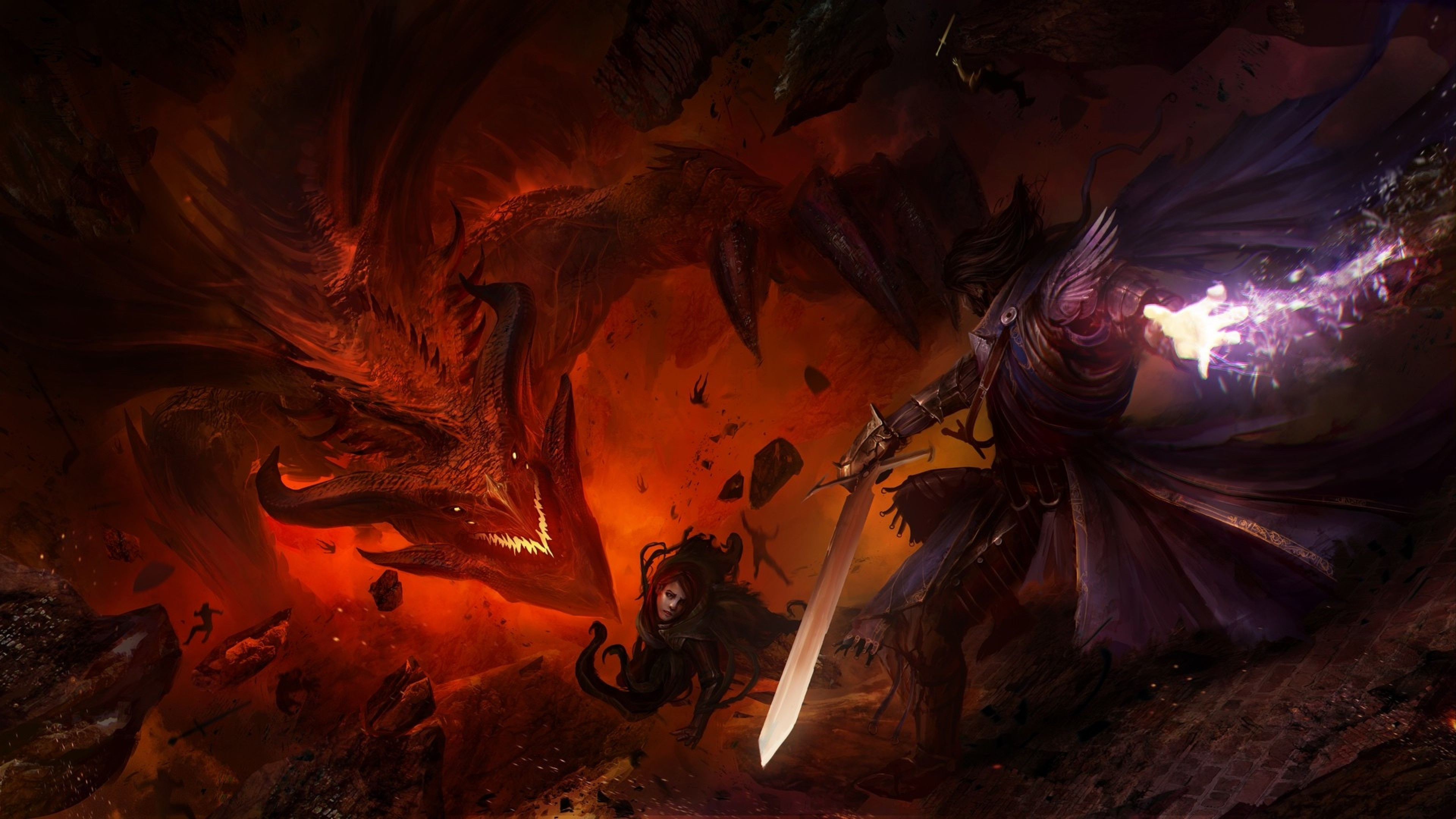 Download 3840x2160 Dragon, Hell, Guild Wars, Warriors, Fantasy, Underworld Wallpaper for UHD TV