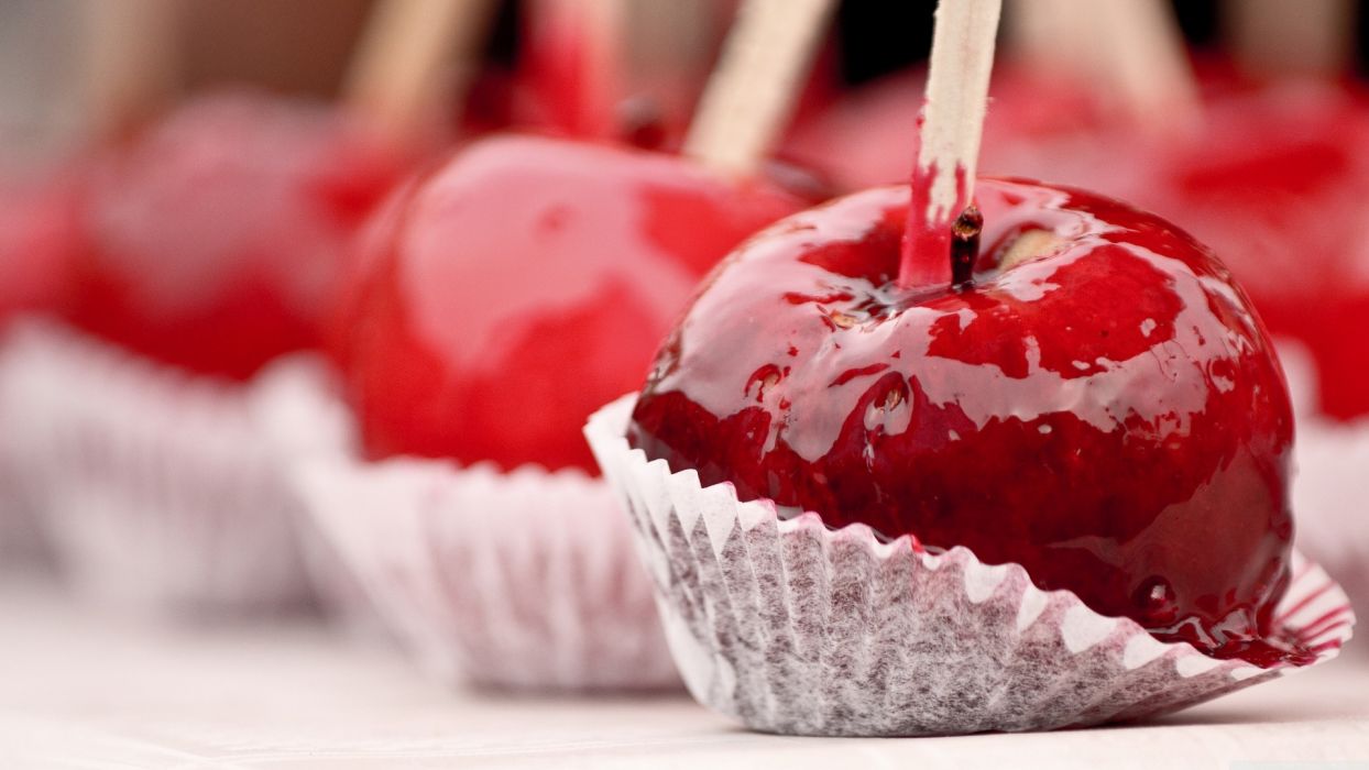 Food red cherry syrup candy apple sweets wallpaperx1080