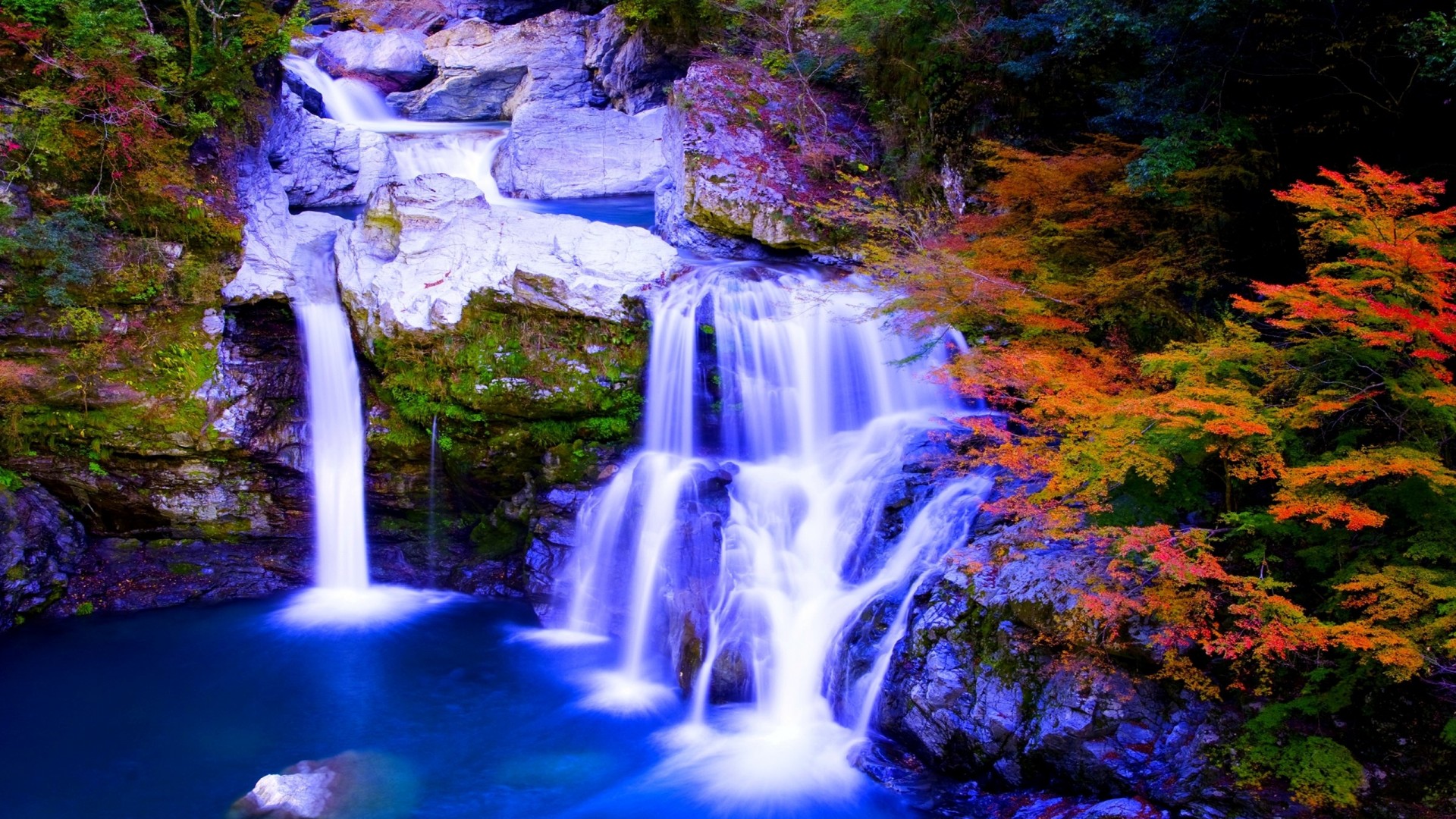 Autumn Paradise Nature Foreset Waterfalls HD Wallpaper