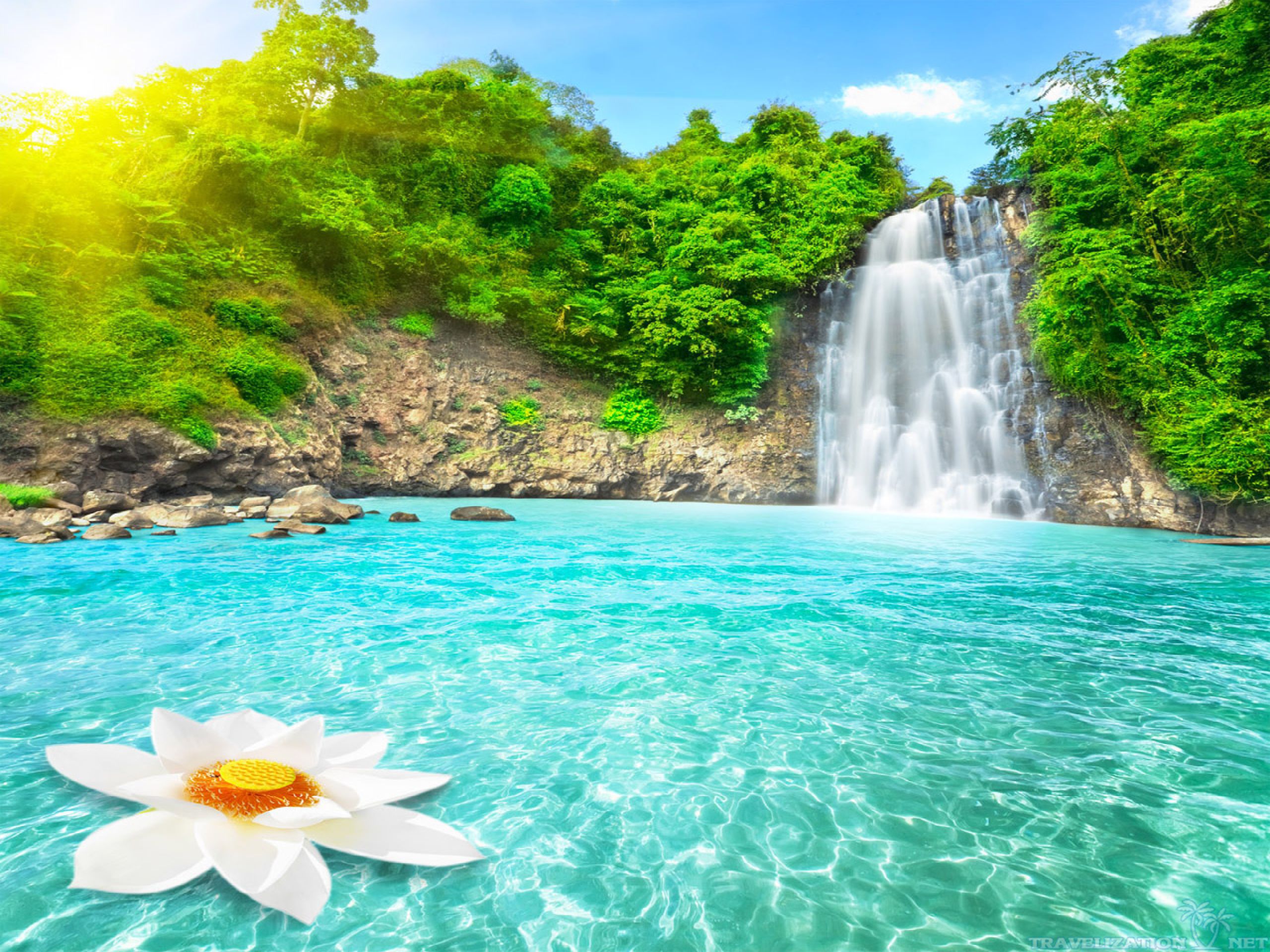 paradise wallpaper, waterfall, water resources, body of water, natural landscape, nature