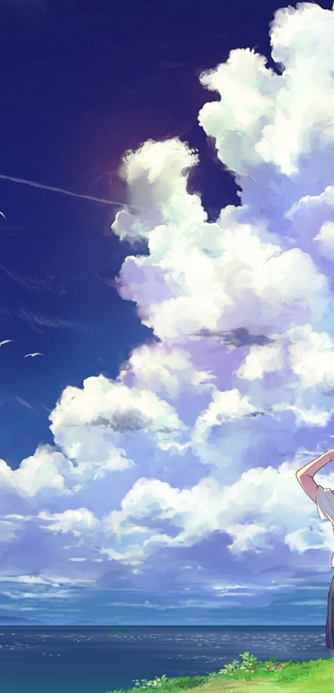 Download 1080x2240 Anime School Girl, Anime Landscape, Clouds, Scenic, Summer Wallpaper for Huawei P20 Pro