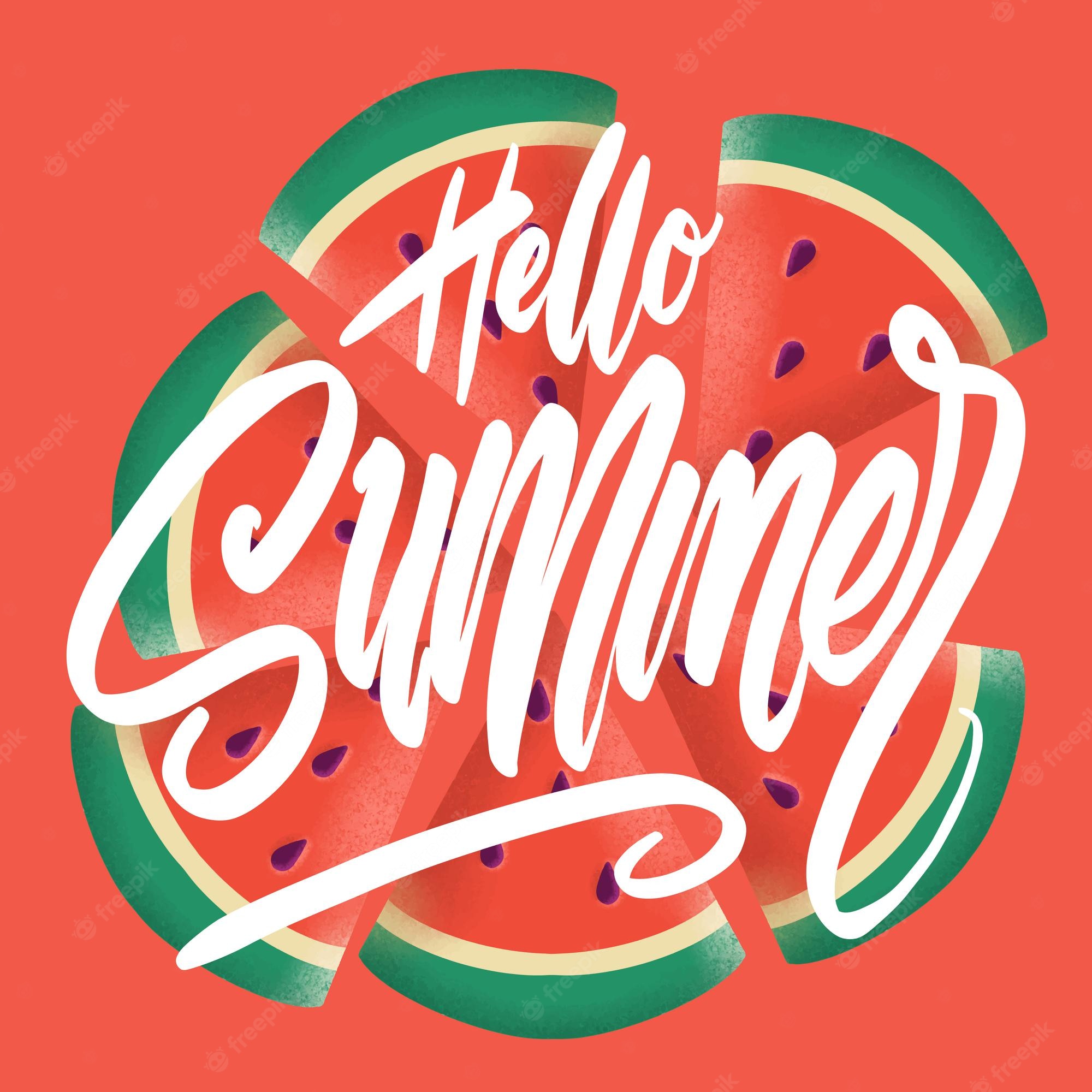 Premium Vector. Hello summer banner. trendy textured. season vocation, weekend, holiday logo. summer time wallpaper. happy summer day. globe space vector. lettering text. fashionable modern color styling