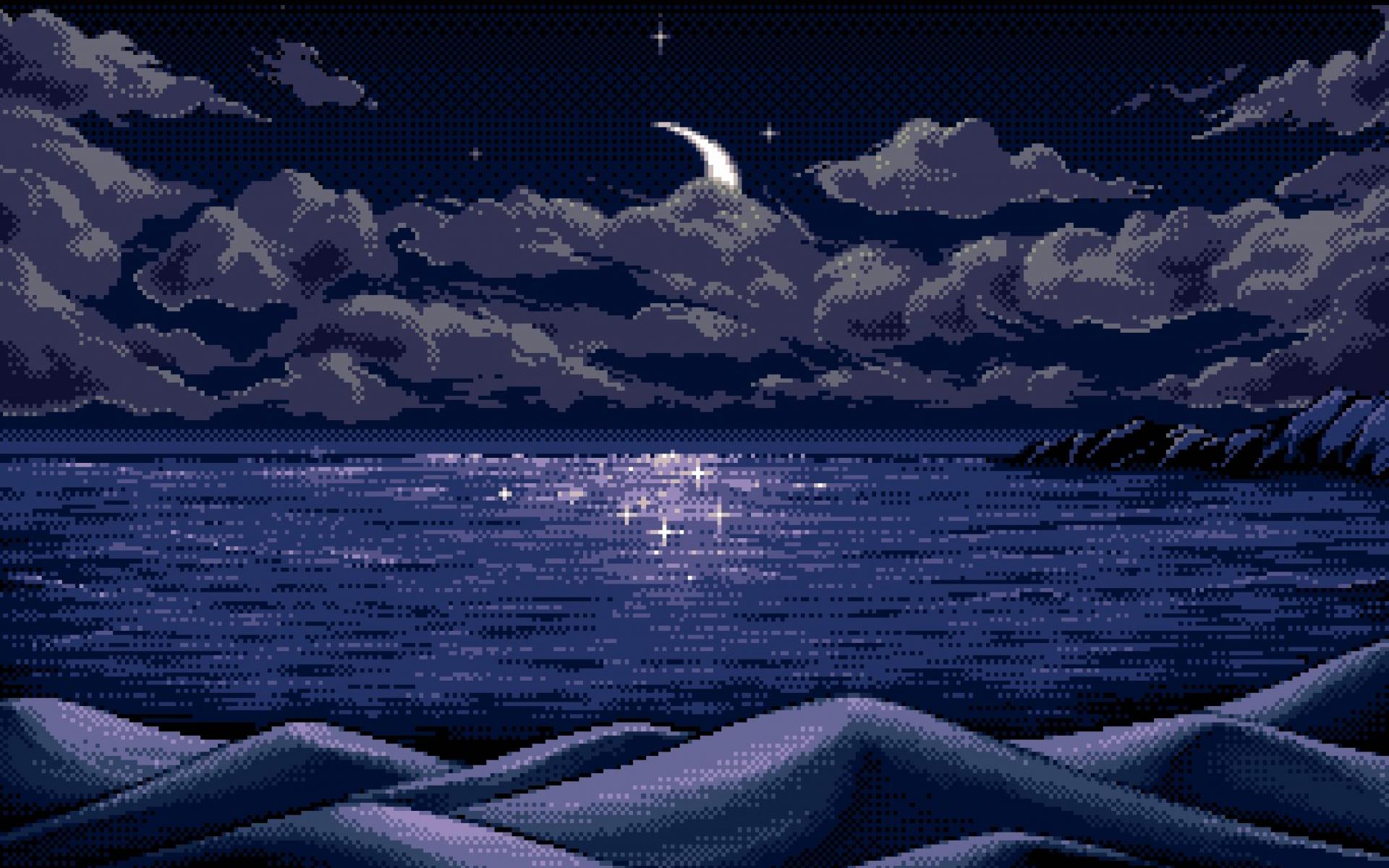 Free download Clouds night moon pixel art lakes wallpaper 35182 [1920x1200] for your Desktop, Mobile & Tablet. Explore Pixel Art Wallpaper Bit Wallpaper, Pixel Wallpaper, Animated Pixel Wallpaper