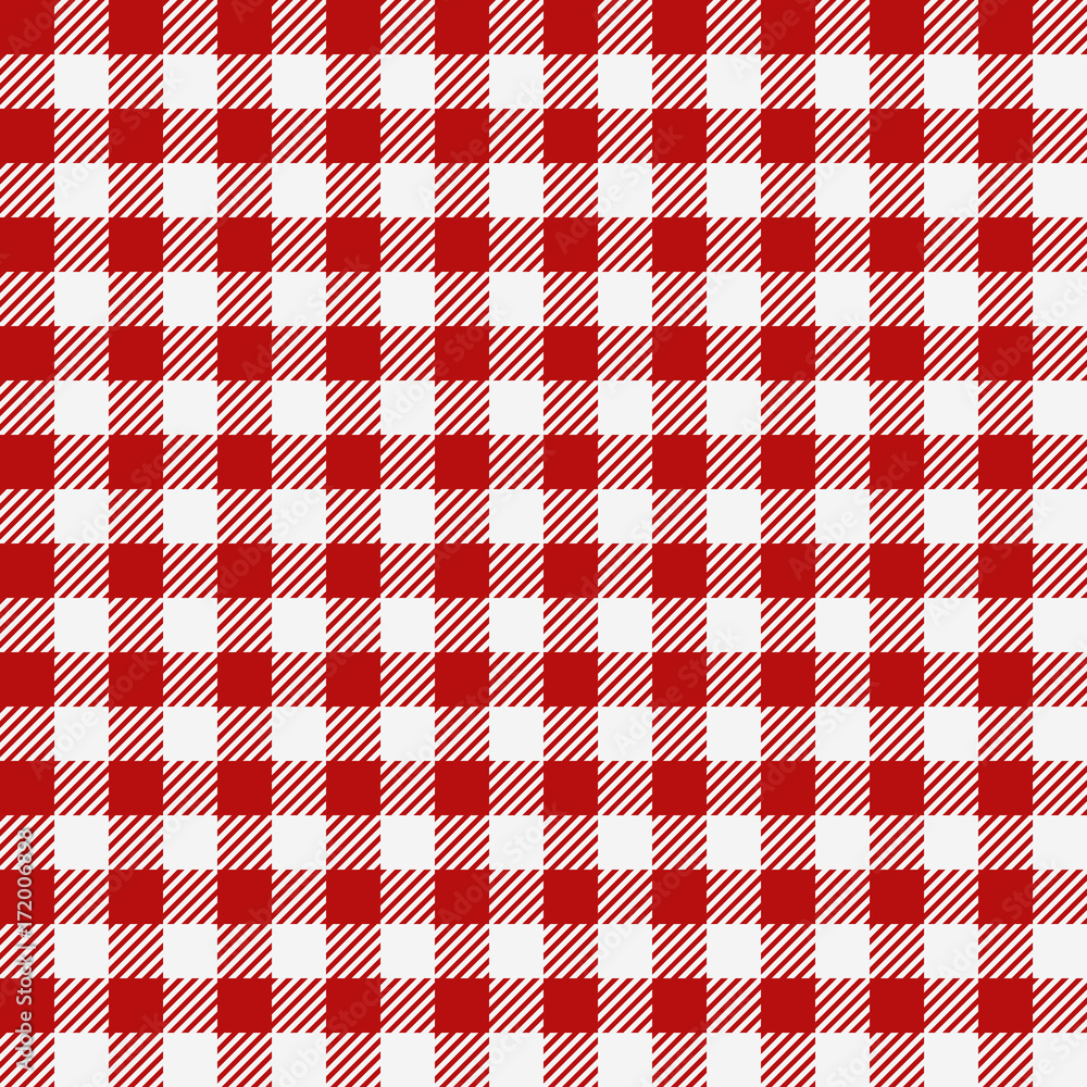 Red checkered texture, restaurant seamless pattern, kitchen tablecloth background, plaid wallpaper Stock Vector