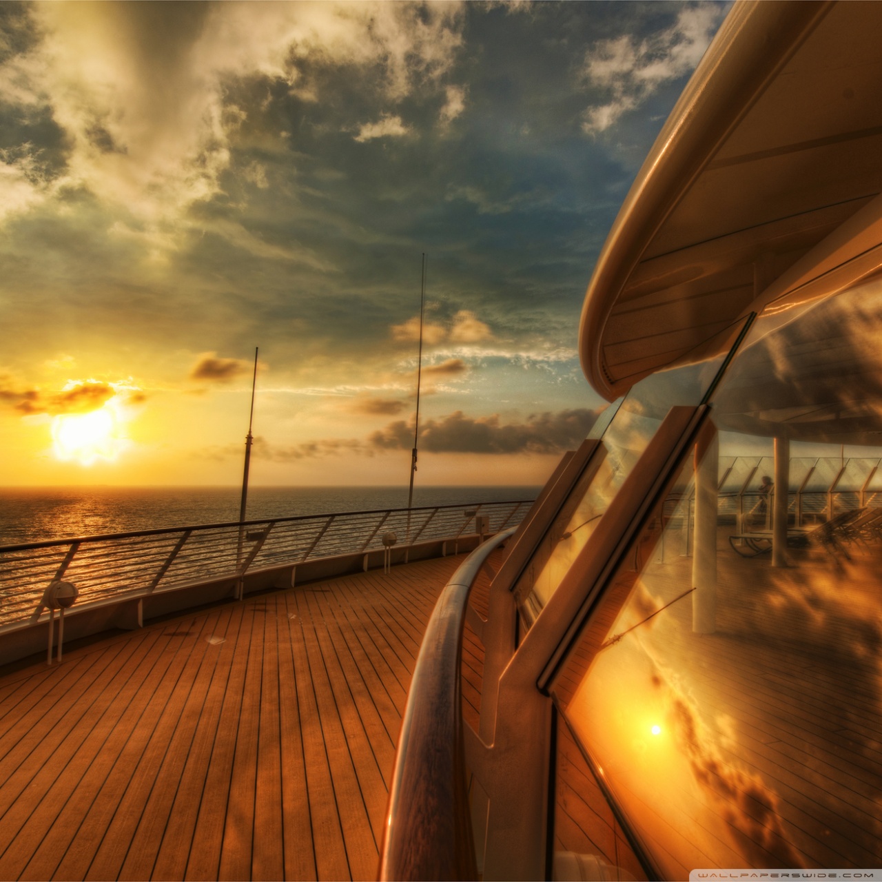 Cruise Ship Deck, Sunset Ultra HD Desktop Background Wallpaper for 4K UHD TV, Tablet