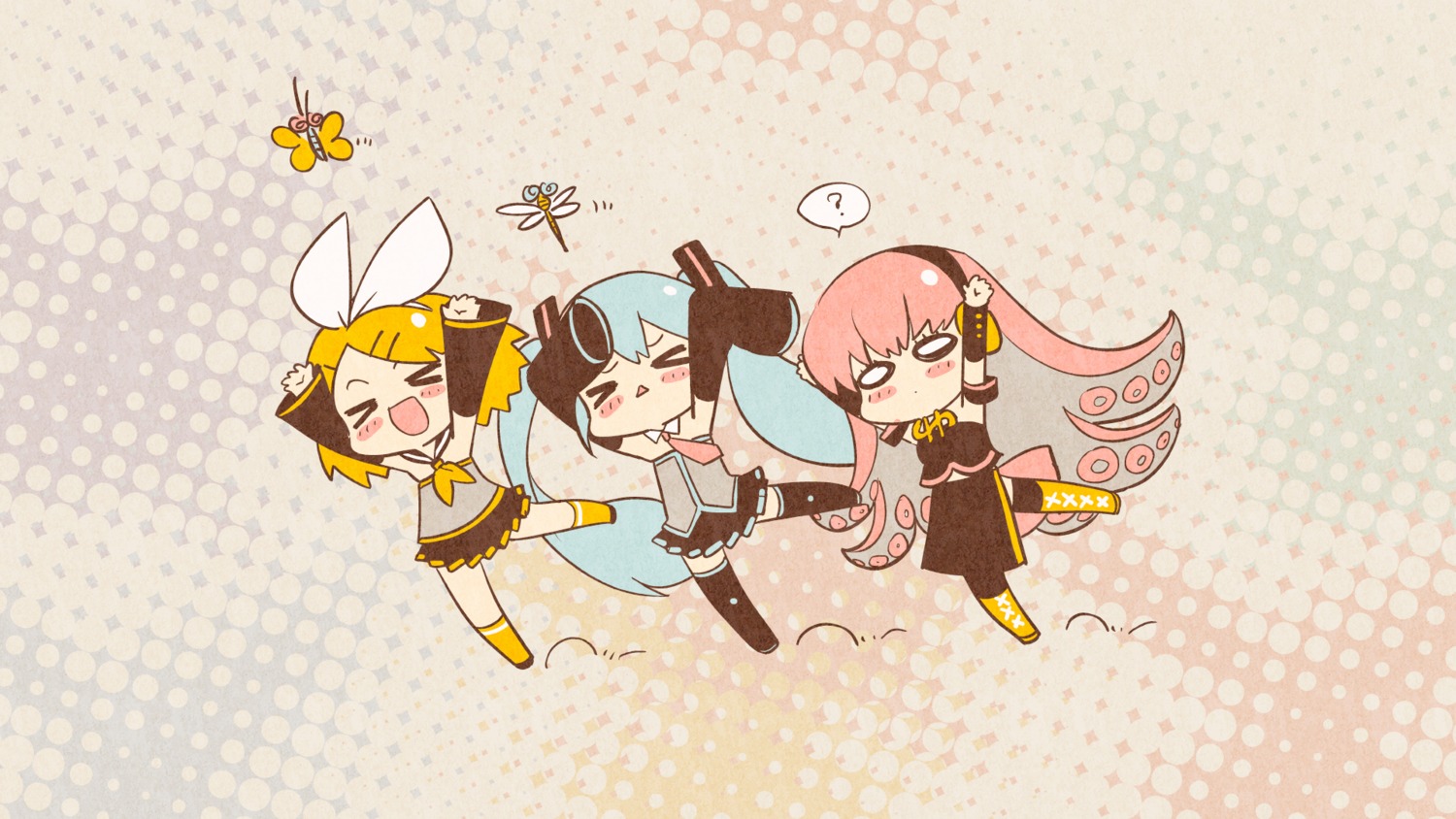 neko sakana vocaloid hatsune miku kagamine rin megurine luka chibi thighhighs wallpaper