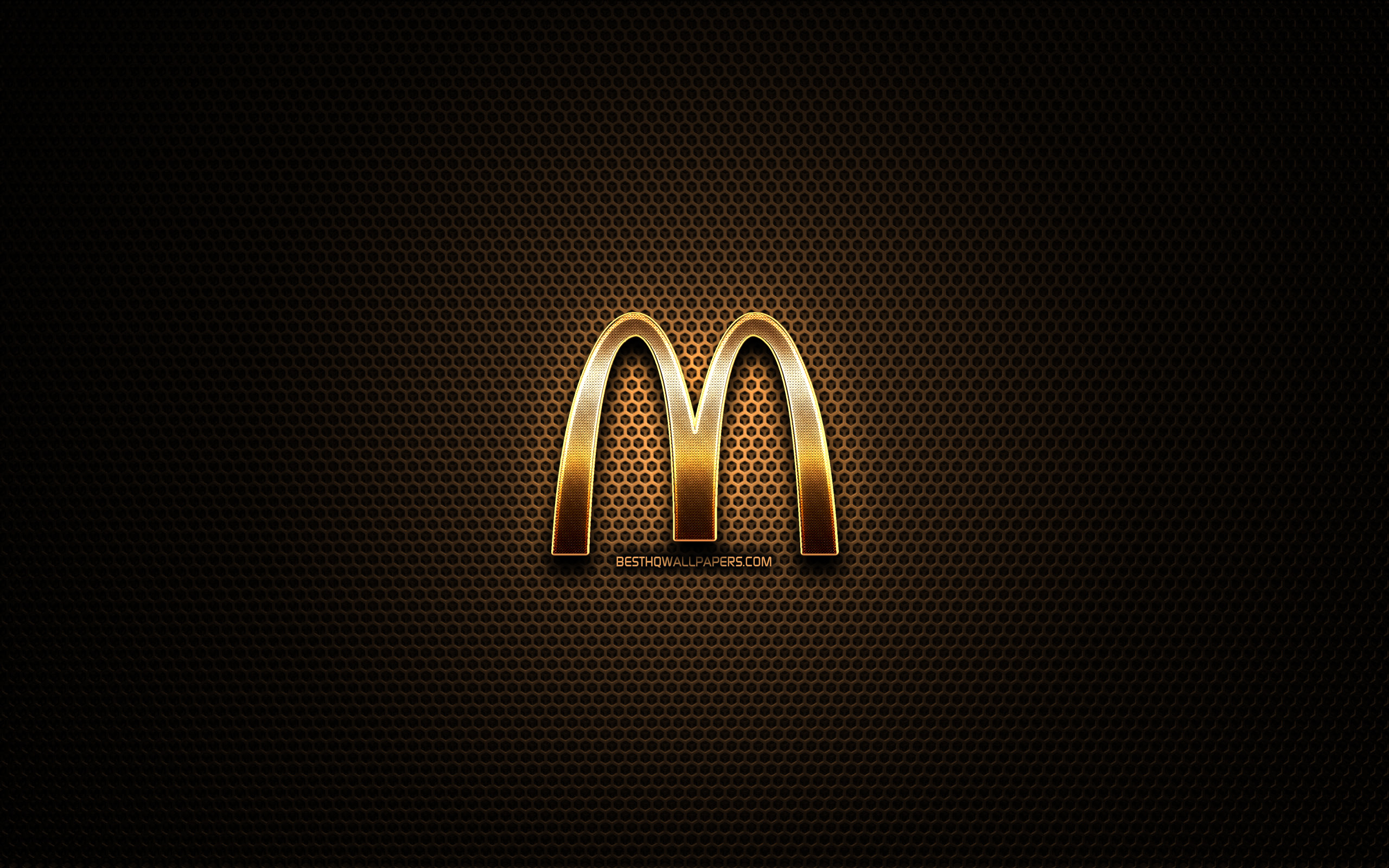 Download wallpaper McDonalds glitter logo, creative, metal grid background, McDonalds logo, brands, McDonalds for desktop with resolution 2560x1600. High Quality HD picture wallpaper