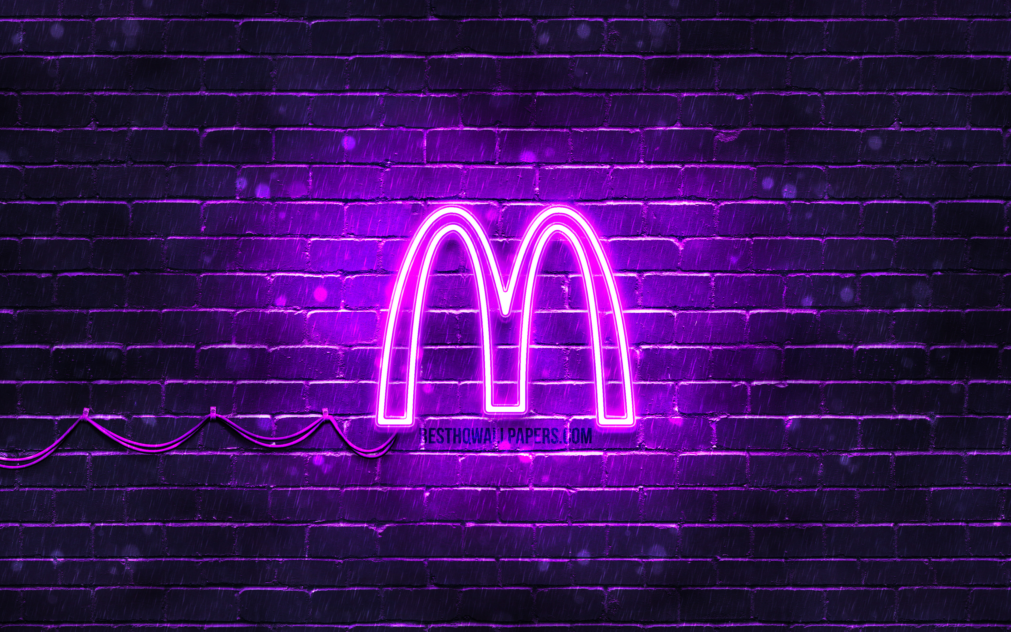 Download wallpaper McDonalds violet logo, 4k, violet brickwall, McDonalds logo, brands, McDonalds neon logo, McDonalds for desktop with resolution 3840x2400. High Quality HD picture wallpaper