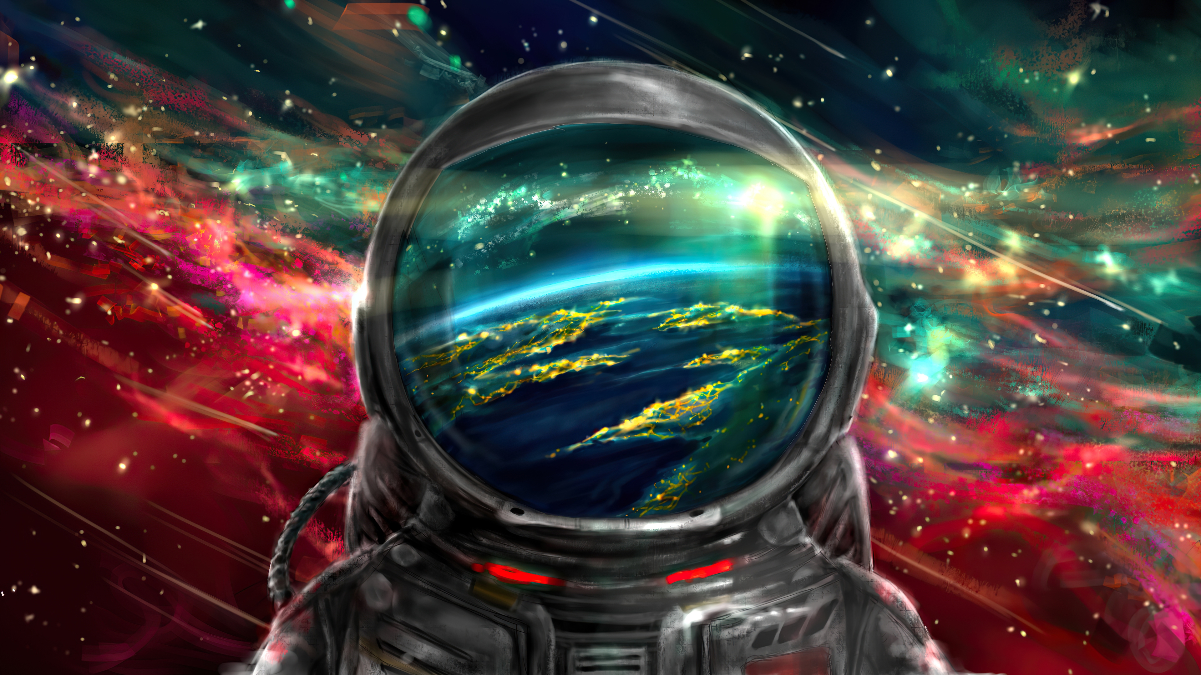 Download 3840x2160 Astronaut, Cosmos, Colorful Nebula, Galaxy, Reflection Wallpaper for UHD TV