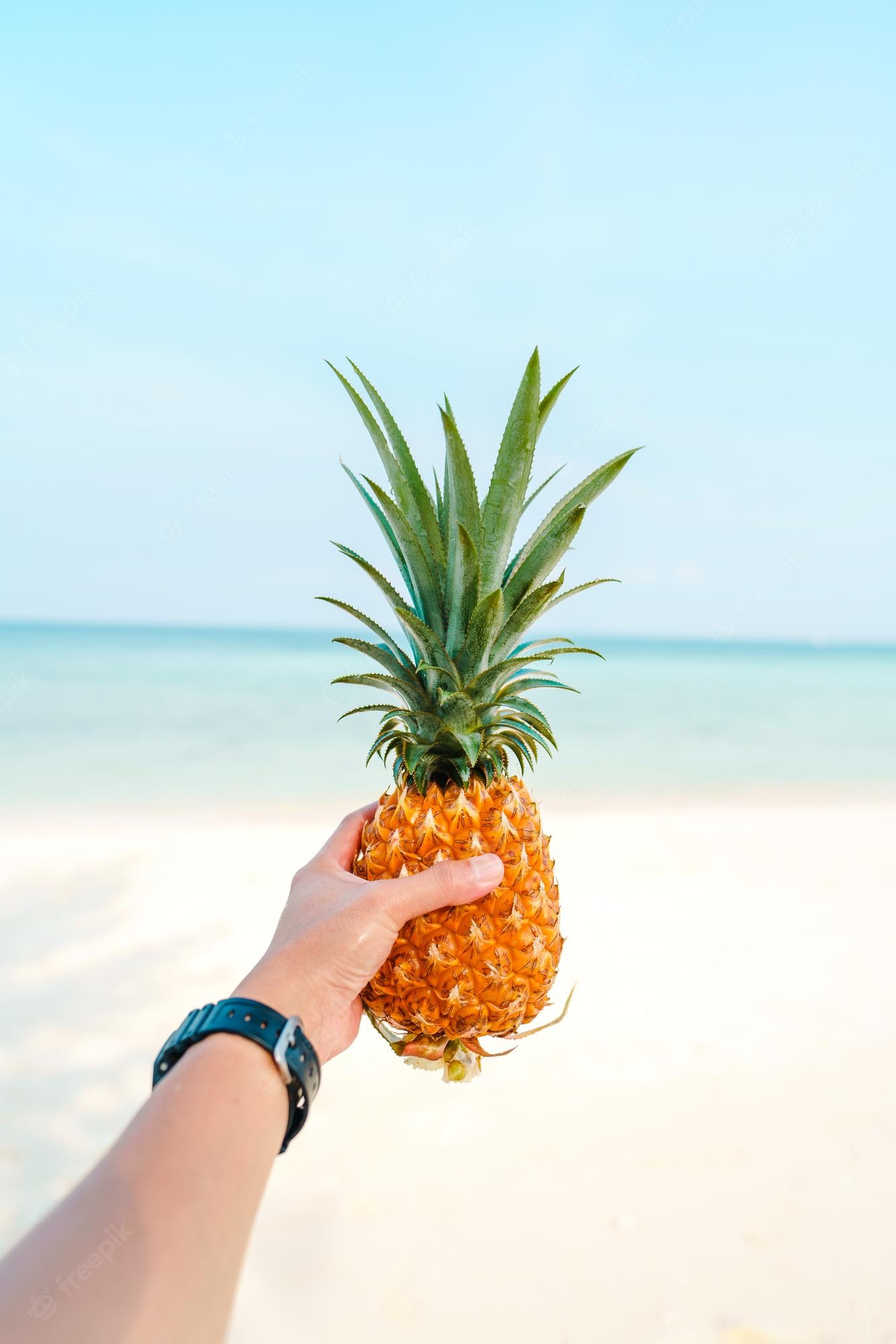Premium Photo. Pineapple at sea in summer refreshing fruit