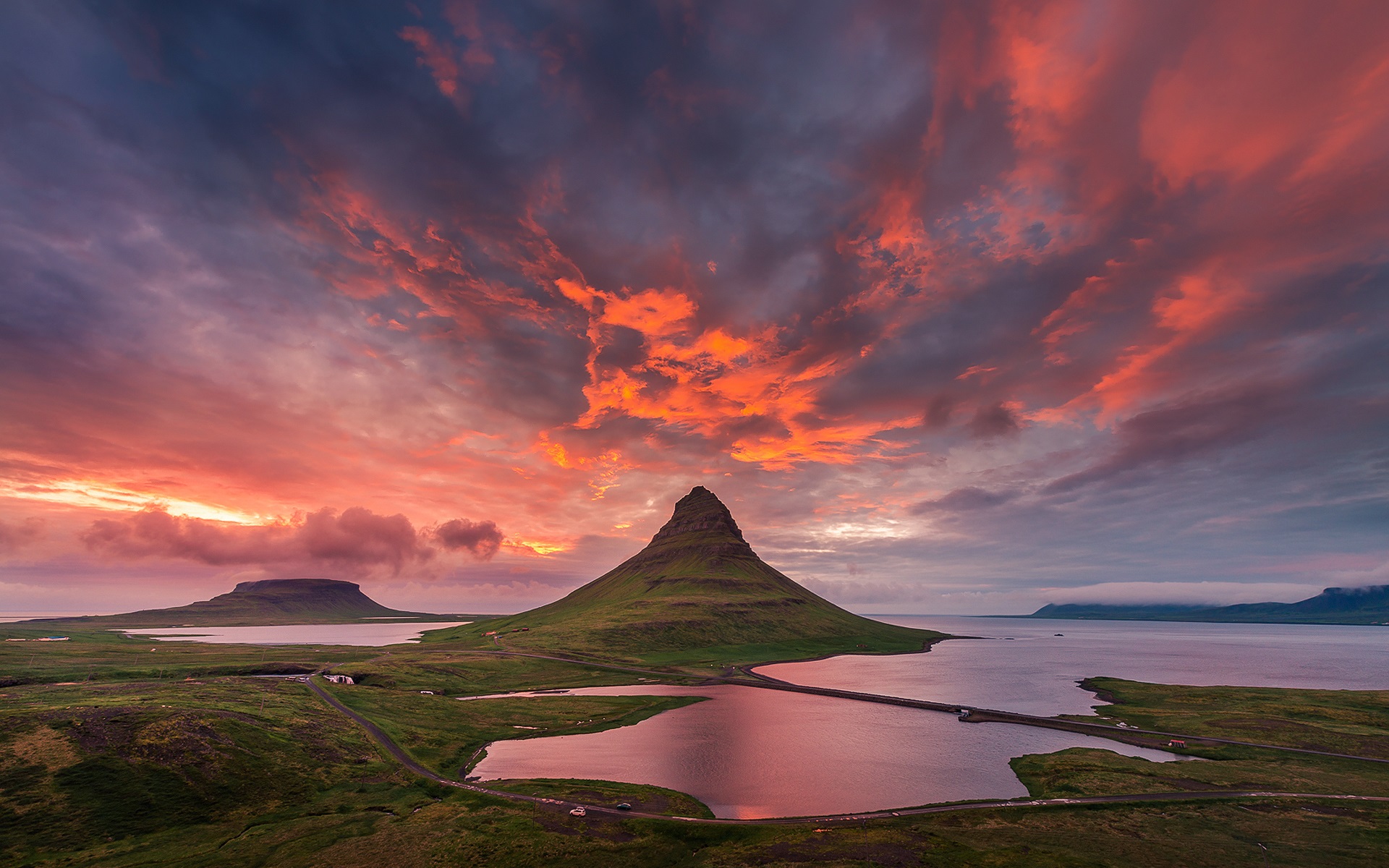 Wallpaper Iceland, Kirkjufell mountain, summer, sky, clouds, sunset 1920x1200 HD Picture, Image