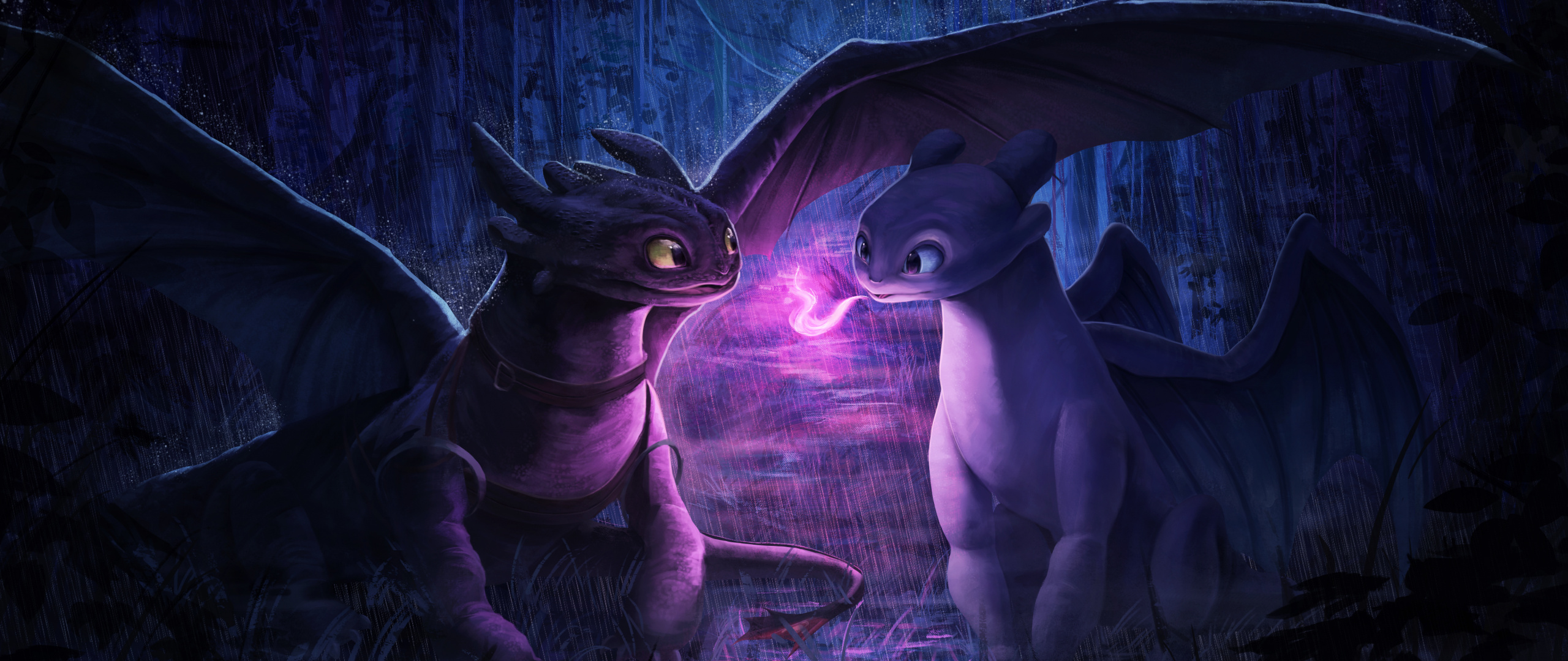 Download Dragons, couple, art, animation wallpaper, 2560x Dual Wide, Widescreen