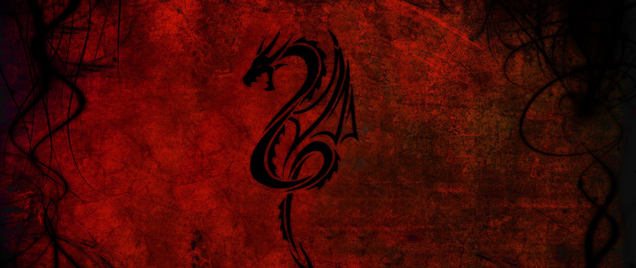Download wallpaper 2560x1080 dragon, pattern, red, black dual wide 1080p HD background