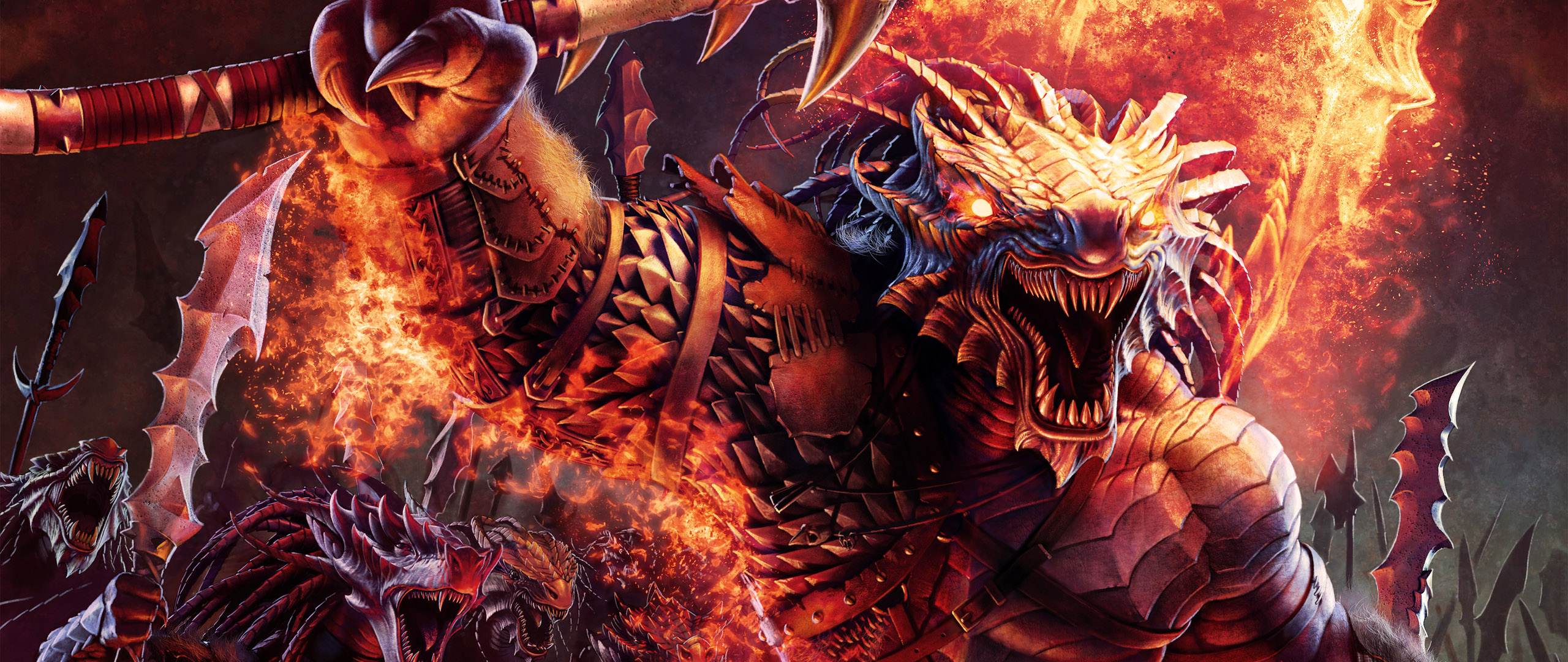 Download Wallpaper fire sword dragon, 2560x Dragonborn Barbarians