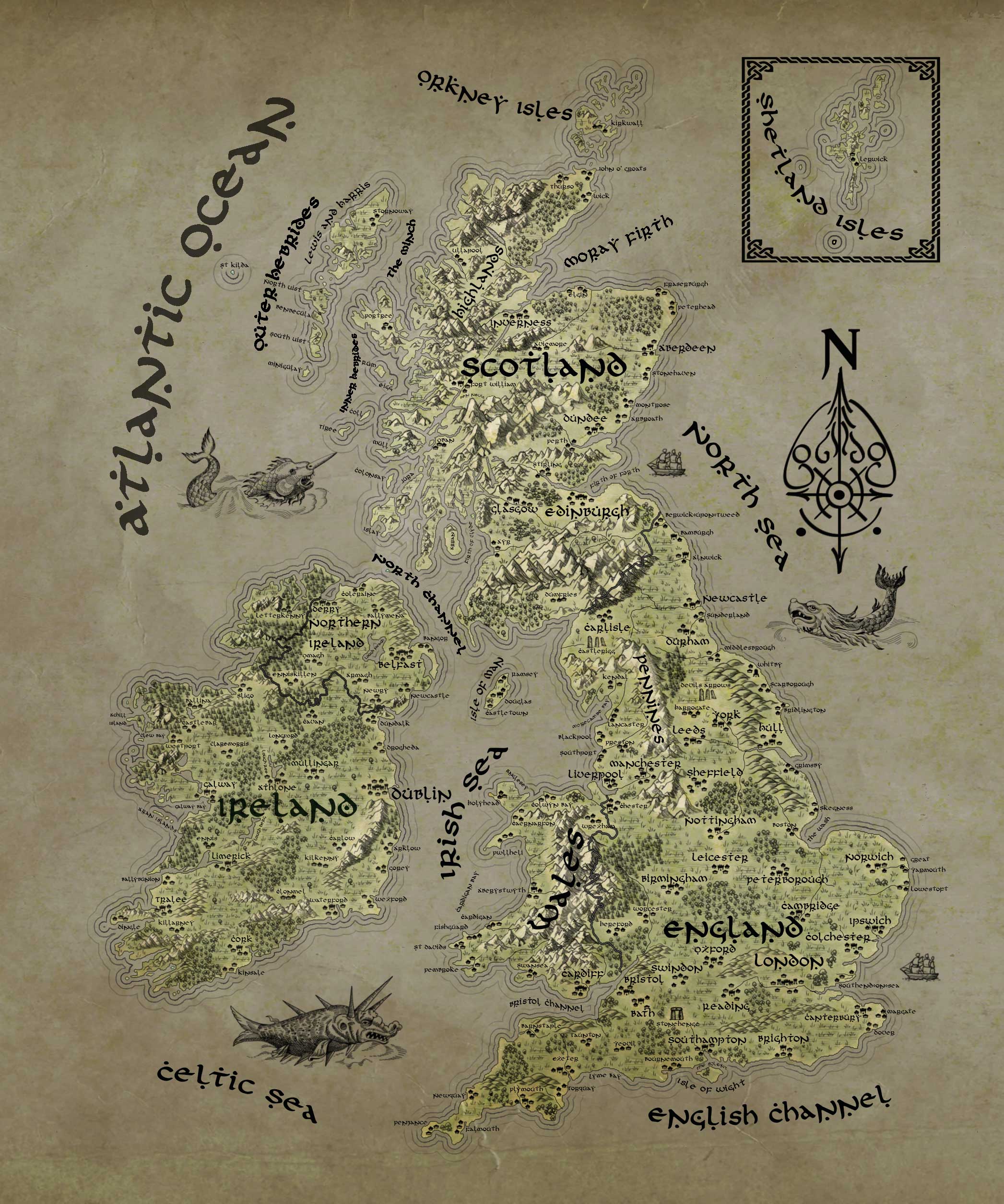 Fantasy Map LOTR Tolkien Poster Print