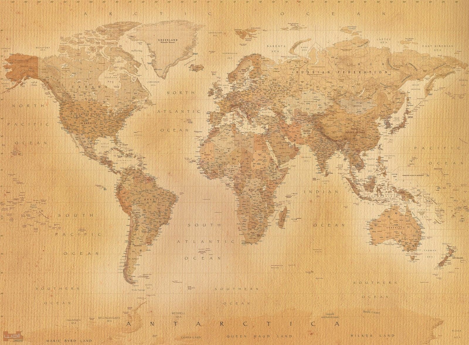 Современная карта мира в старинном стиле