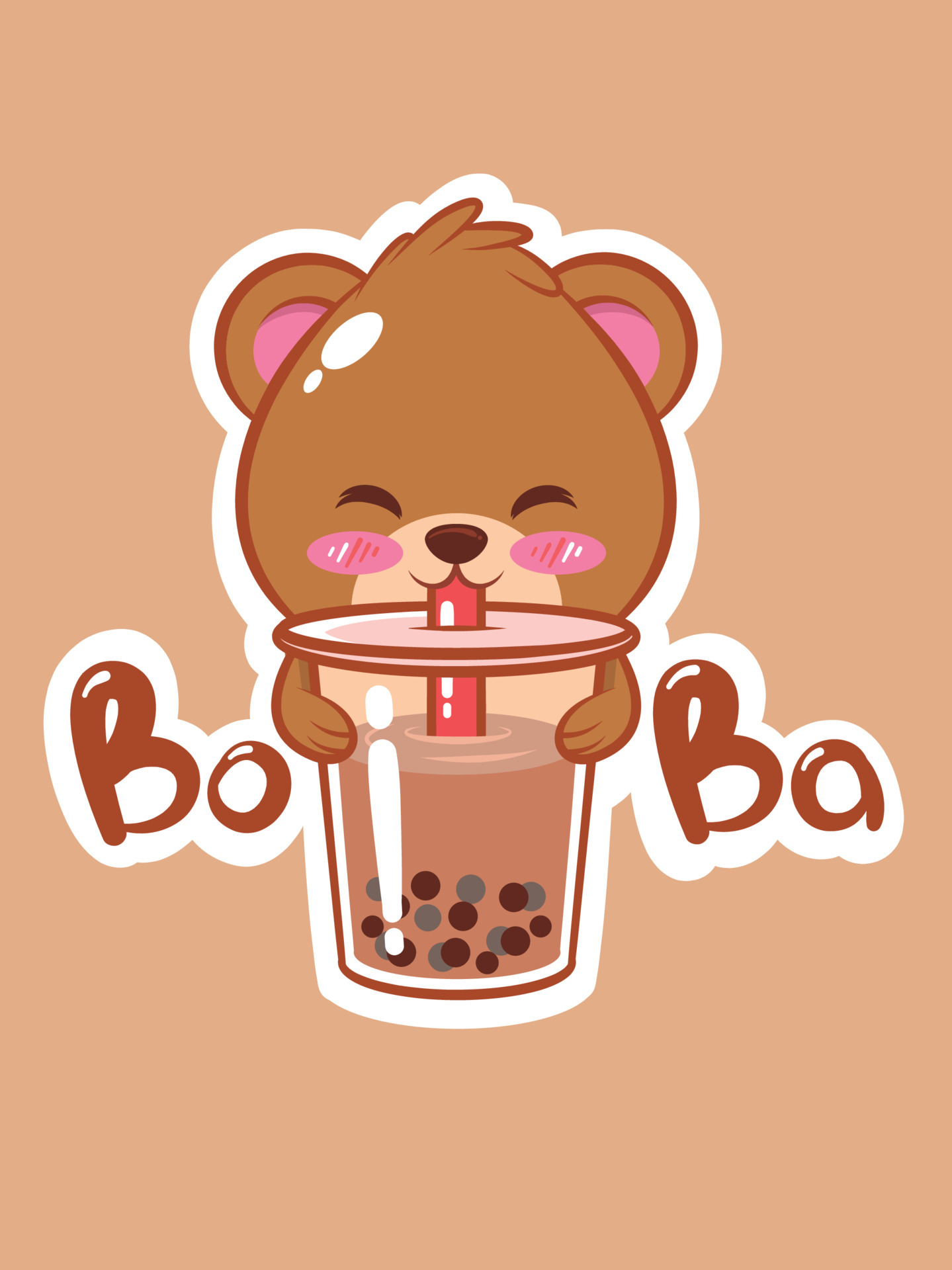 a cute bear drinking boba tea. cartoon character and mascot illustration concept