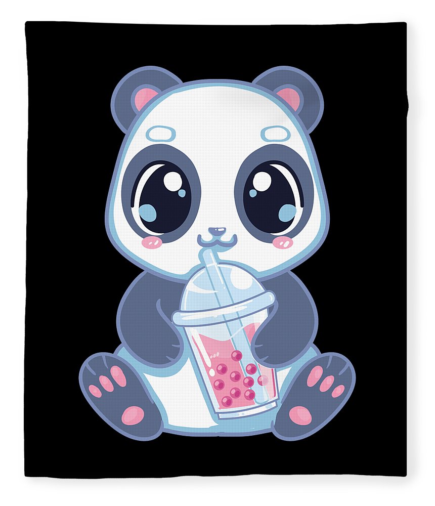 Cute Panda Boba Bubble Tea Panda Bear Boba Drink Fleece Blanket by The Perfect Presents