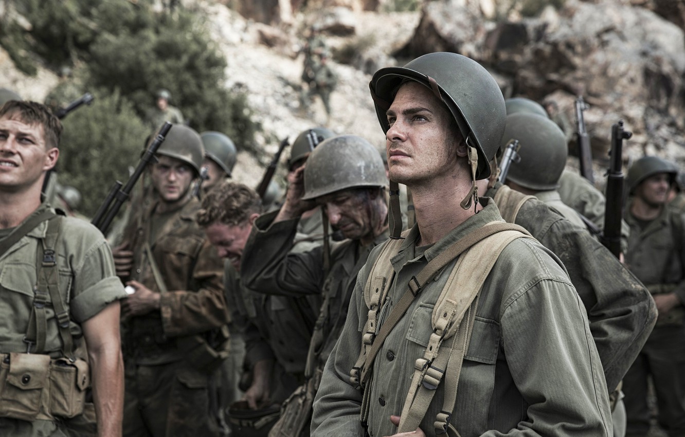 Wallpaper the film, frame, soldiers, form, helmet, history, military, Andrew Garfield, Andrew Garfield, Hacksaw Ridge, For reasons of conscience, Desmond Doss image for desktop, section фильмы