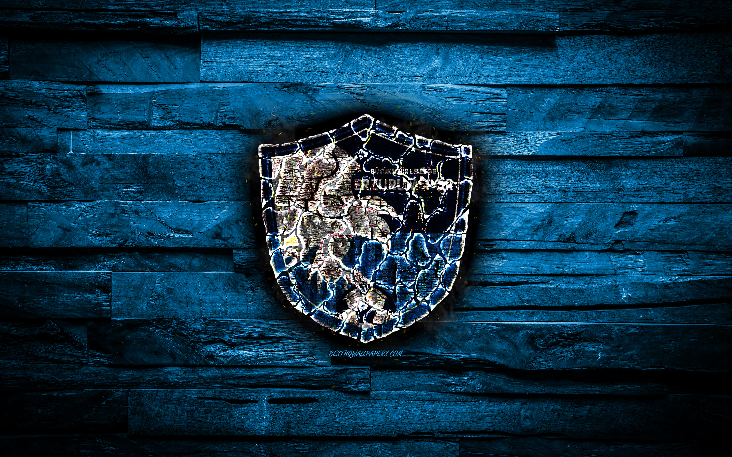 Download wallpaper Erzurum FC, burning logo, Super Lig, blue wooden background, turkish football club, grunge, BB Erzurum, football, soccer, Erzurum logo, fire texture, Erzurum, Turkey for desktop with resolution 2880x1800. High Quality
